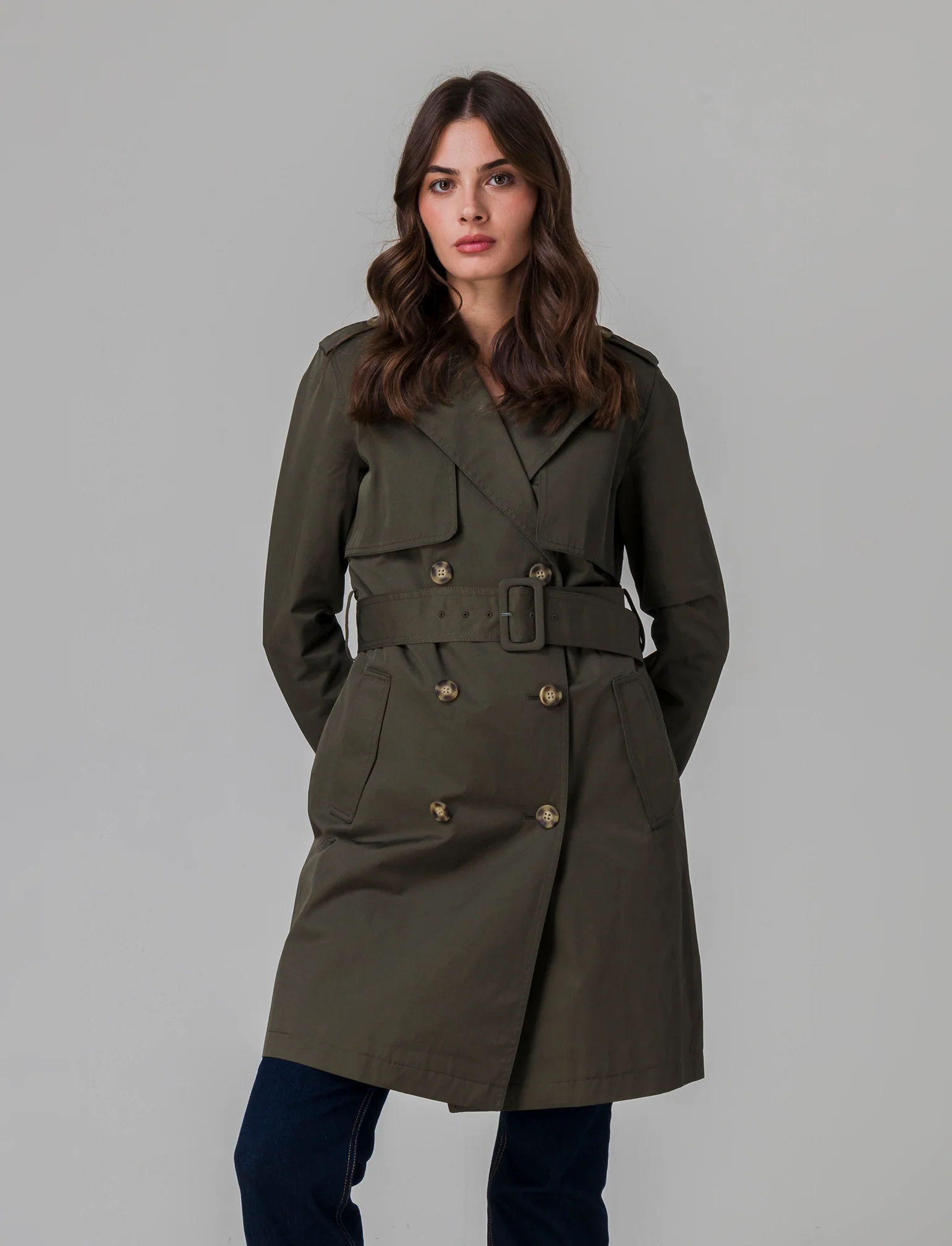 Trench con cintura da donna - Verde militare - Image 3