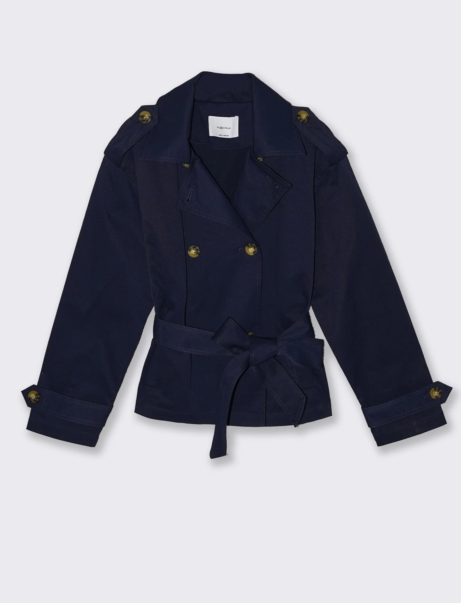 Trench Corto Doppiopetto con Cintura - Blu