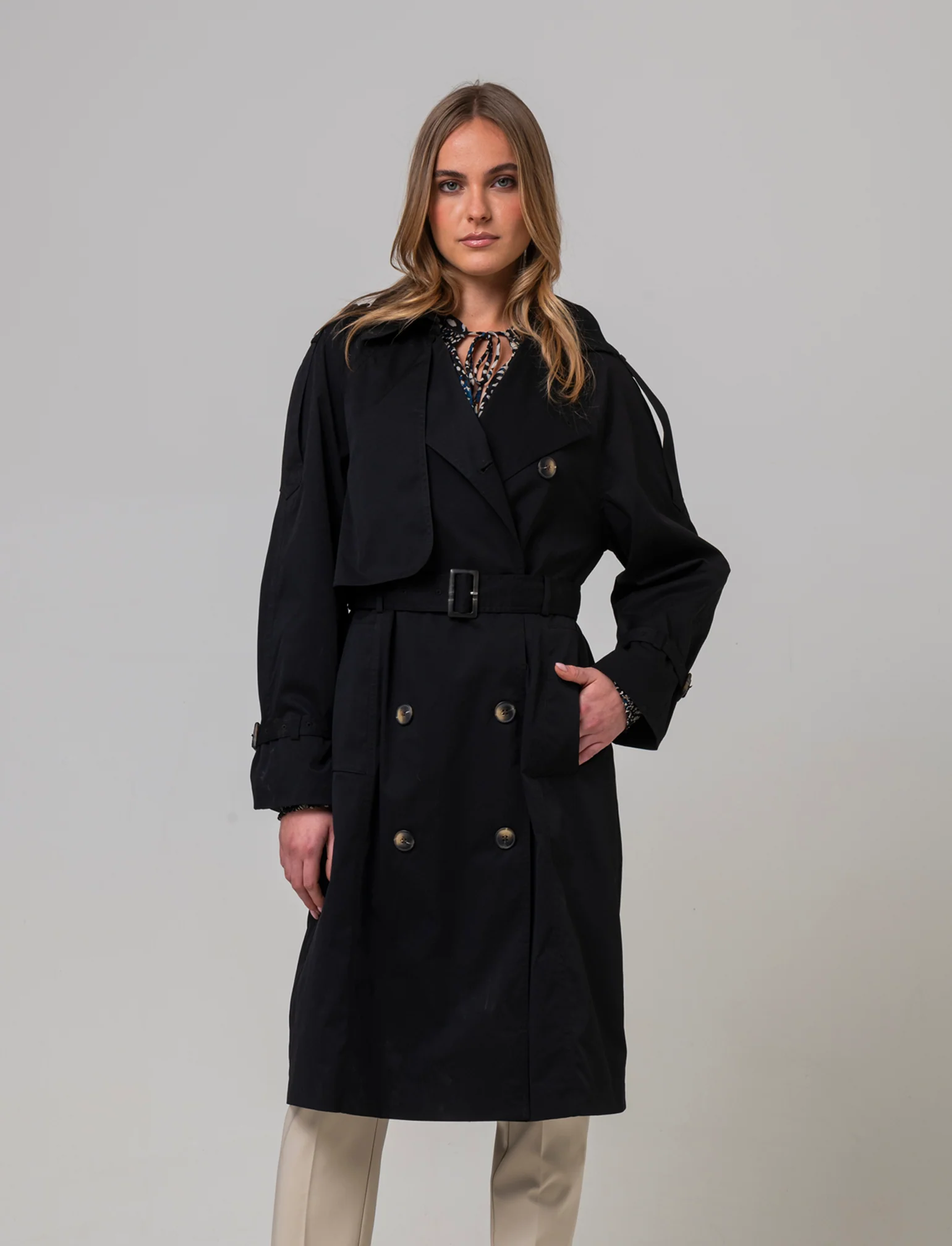 Trench doppio petto da donna - Nero