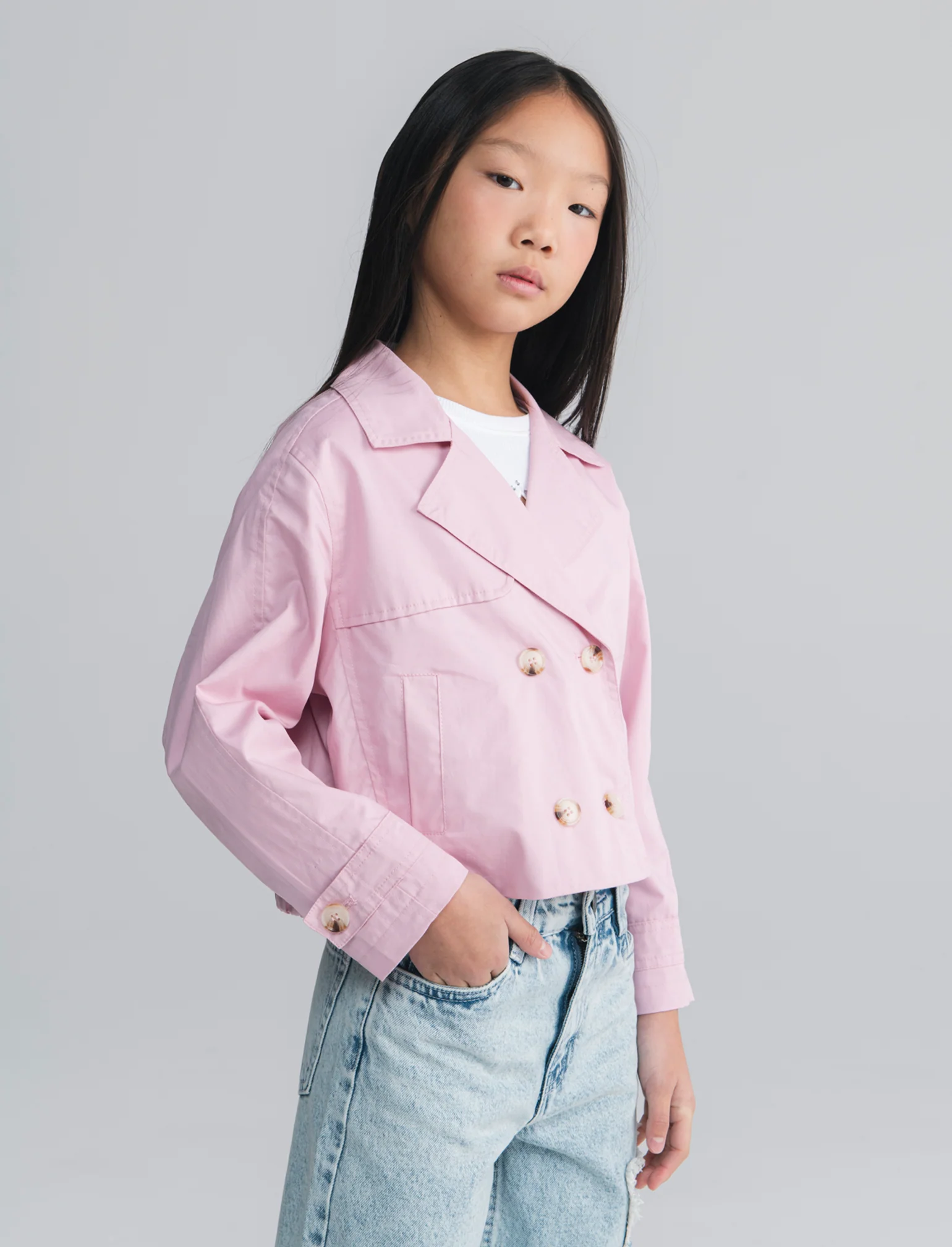 Trench doppio petto per bambina elegante - Rosa chiaro - Image 3