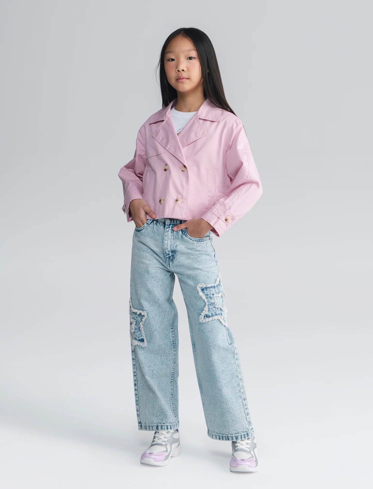 Trench doppio petto per bambina elegante - Rosa chiaro - Image 4