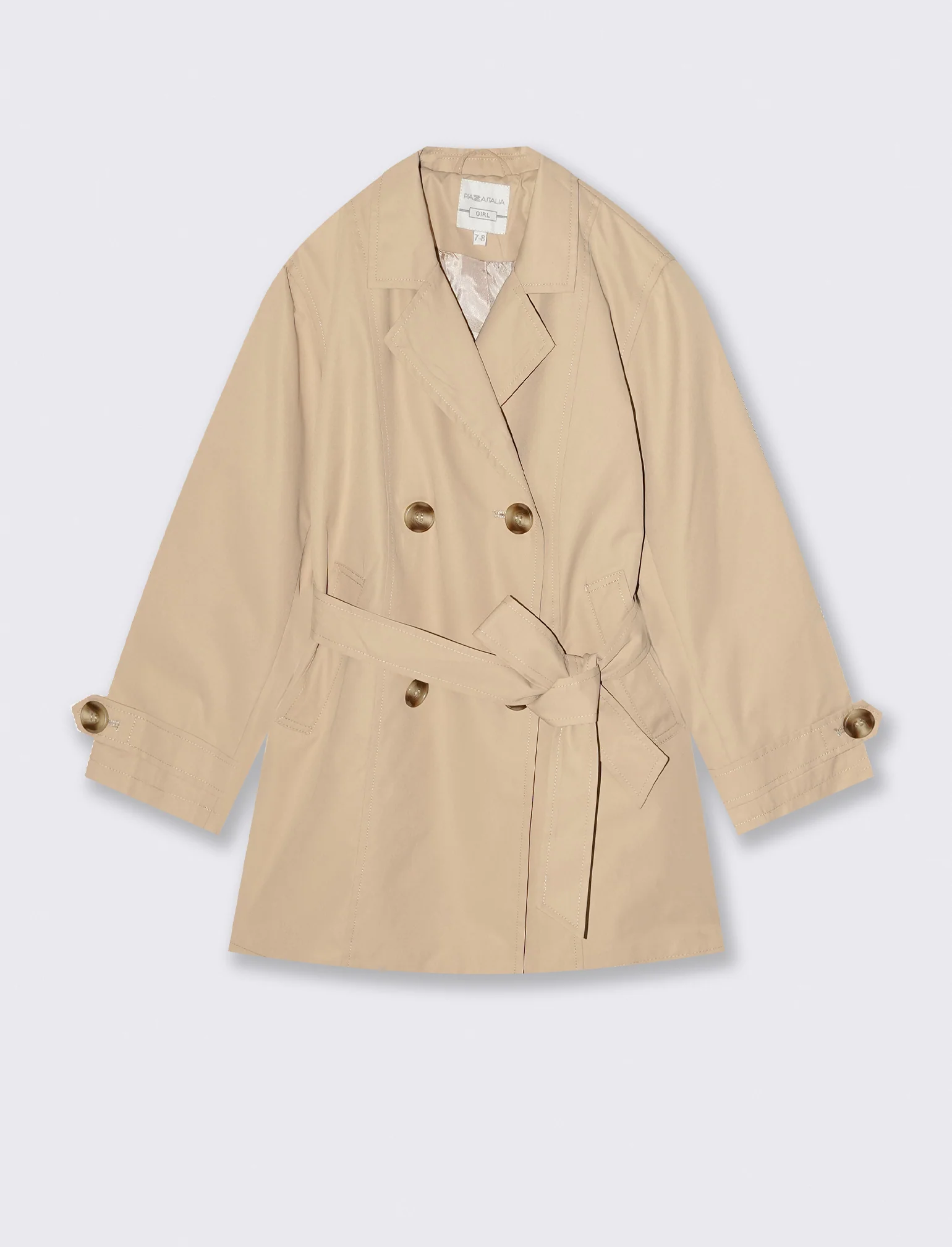 Trench doppiopetto sabbia con cintura bambina - Beige