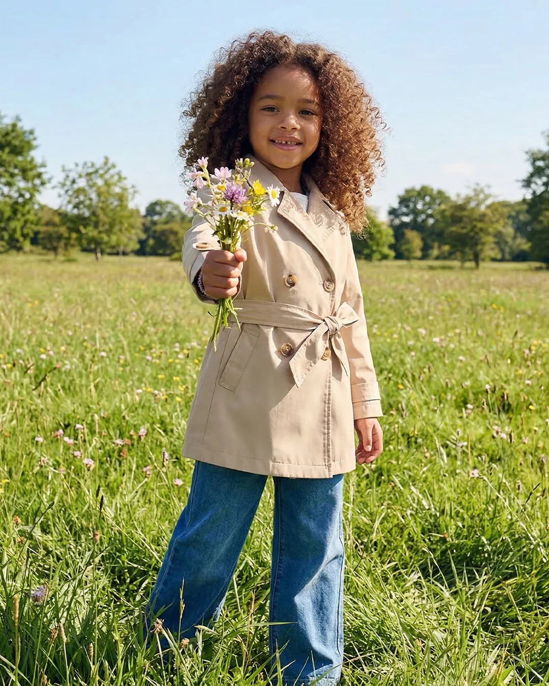 Trench doppiopetto sabbia con cintura bambina - Beige - Image 3