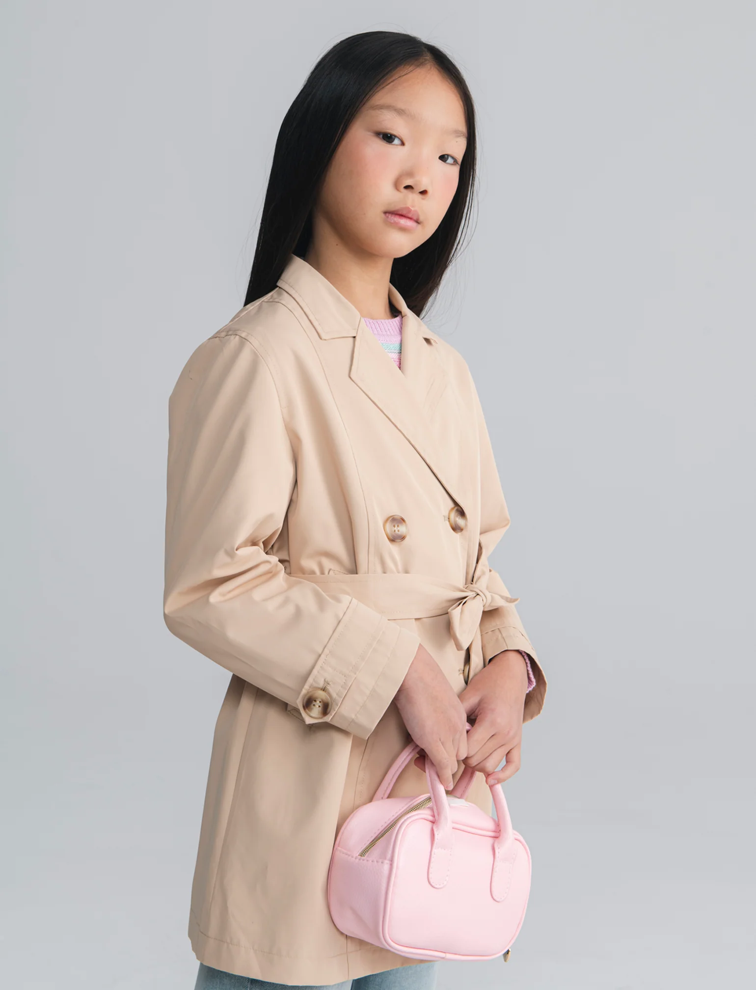 Trench doppiopetto sabbia con cintura bambina - Beige - Image 5
