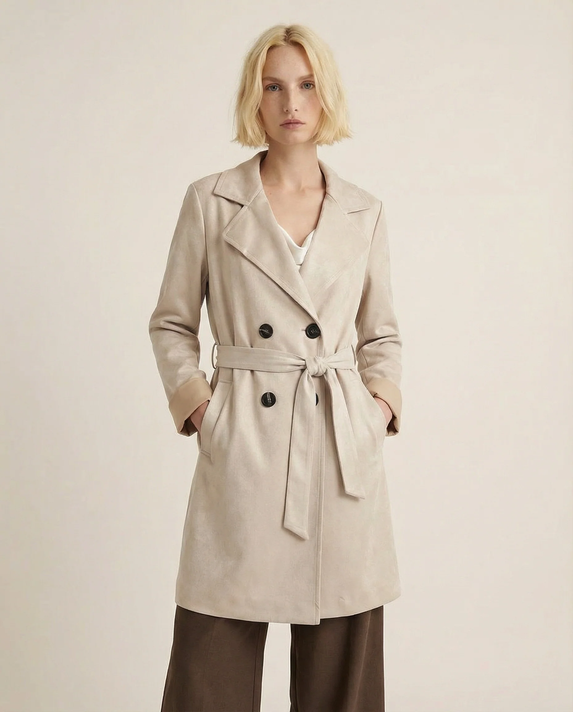 Trench in tessuto suede - Vaniglia - Image 3