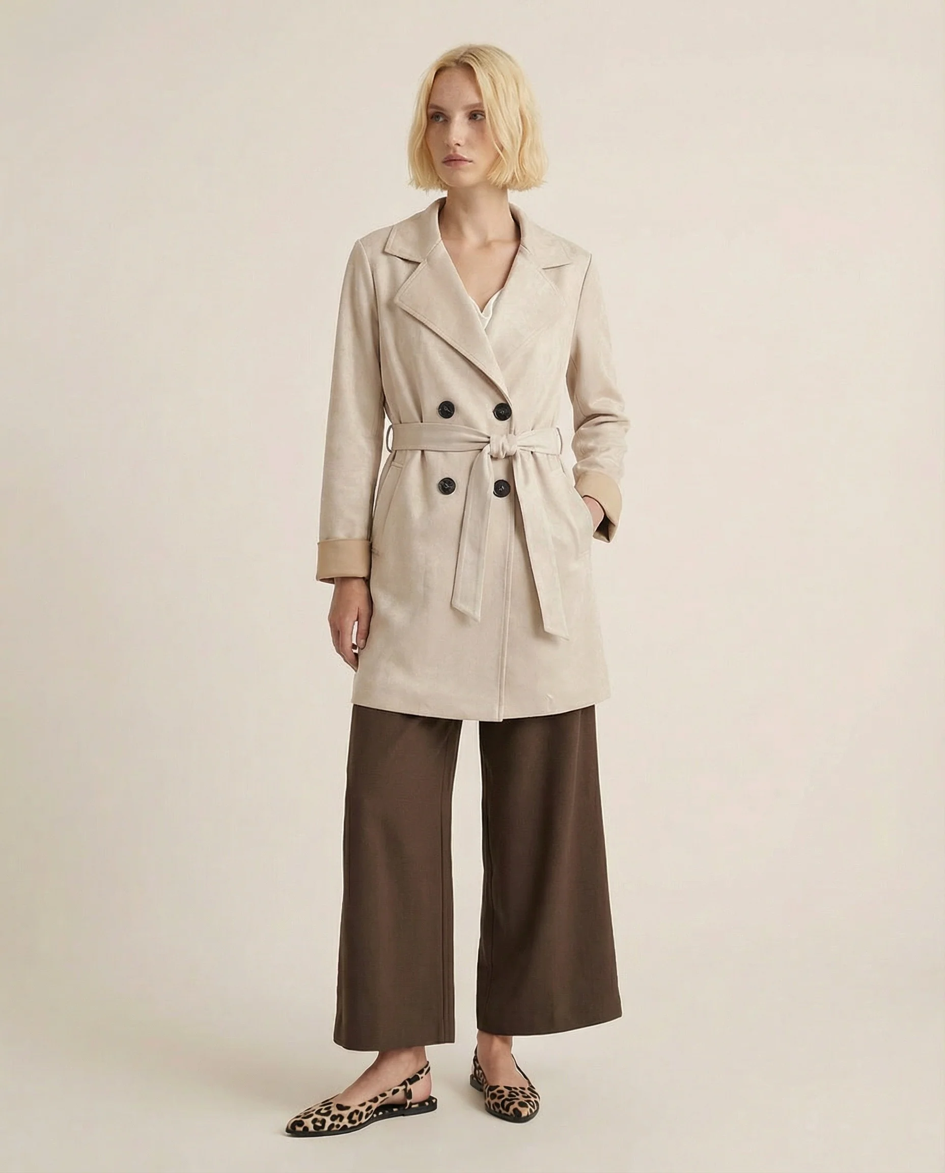 Trench in tessuto suede - Vaniglia - Image 4