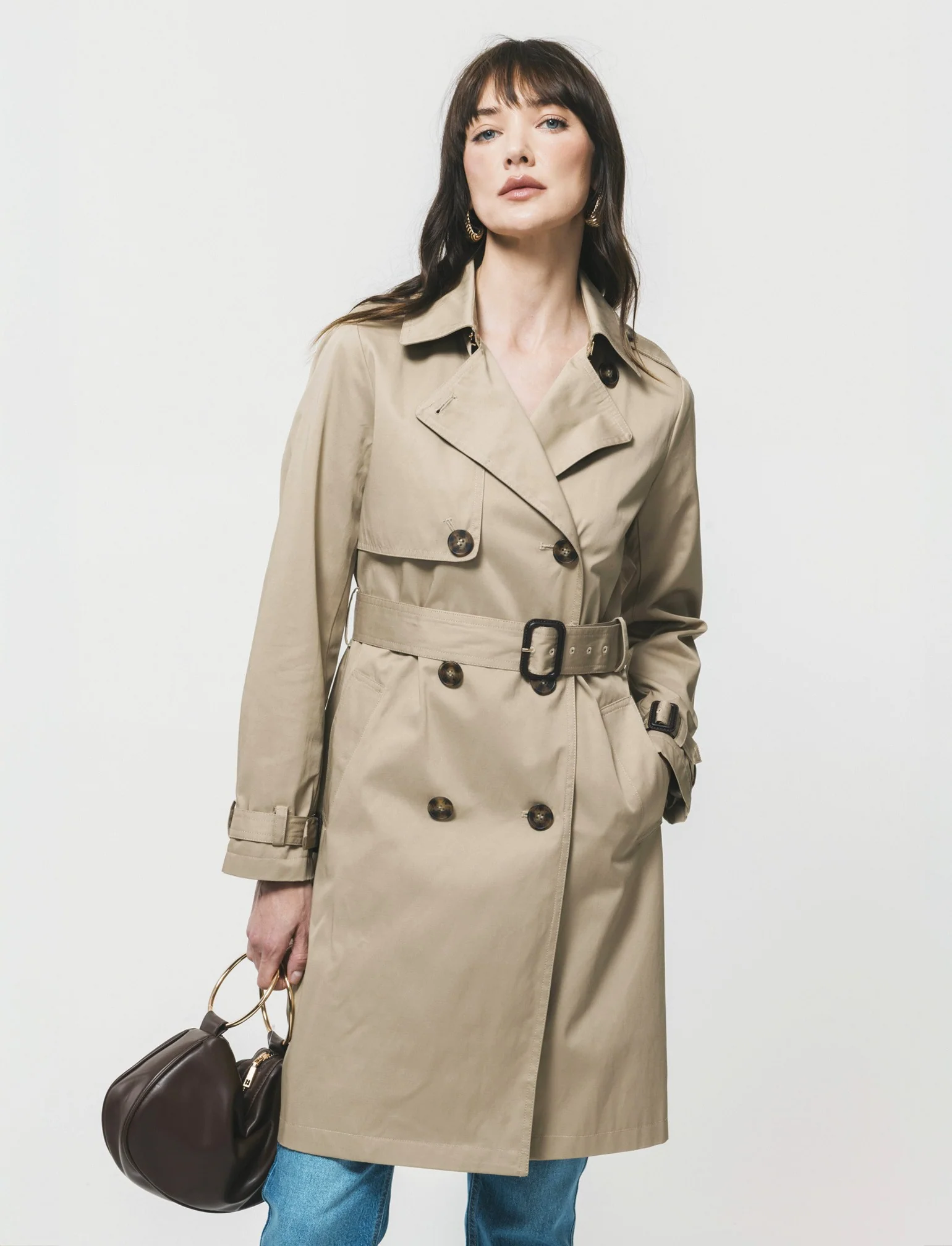 TRENCH LUNGO CON CINTURA E TASCHINI - Cammello - Image 3