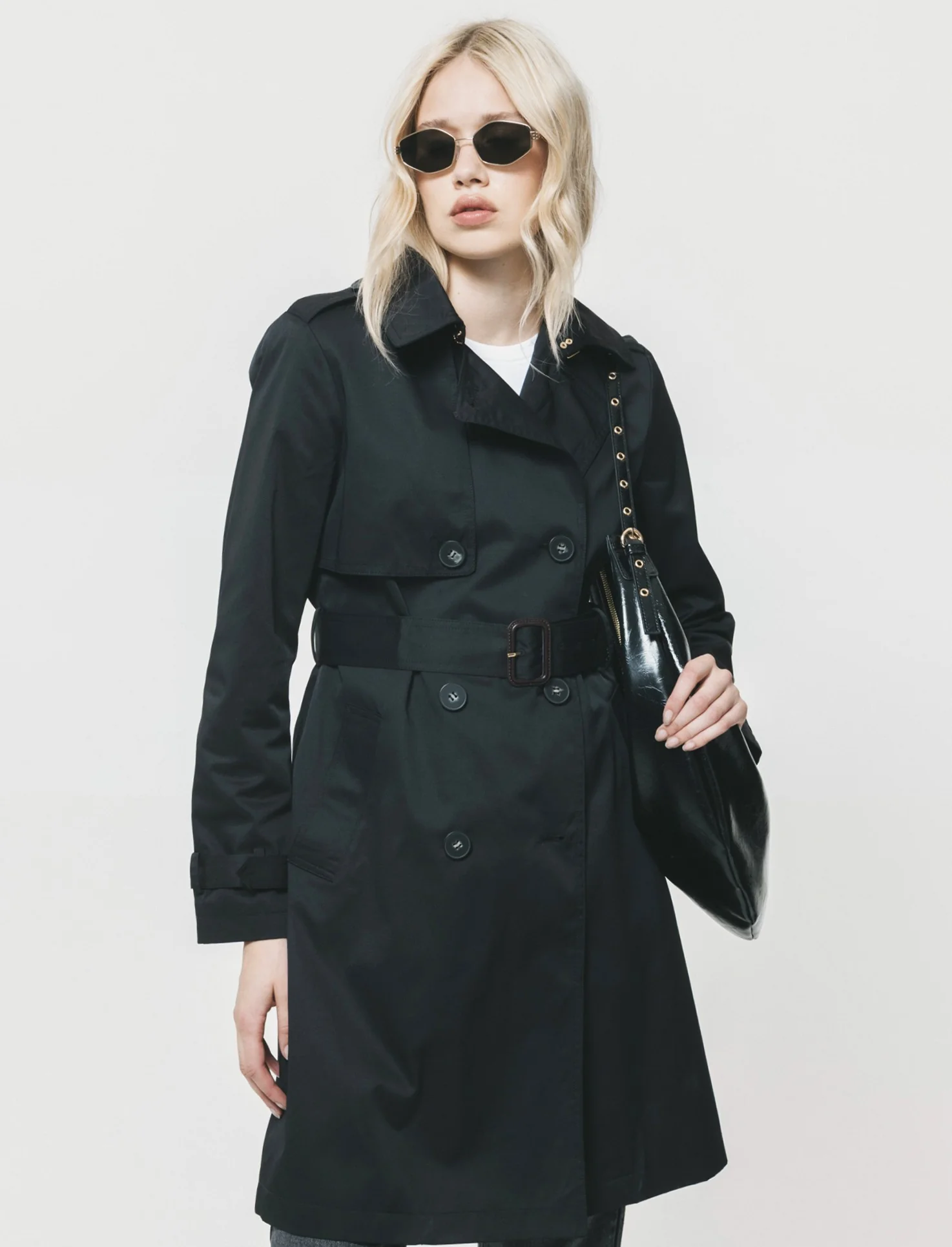 TRENCH LUNGO CON CINTURA E TASCHINI - Nero - Image 4