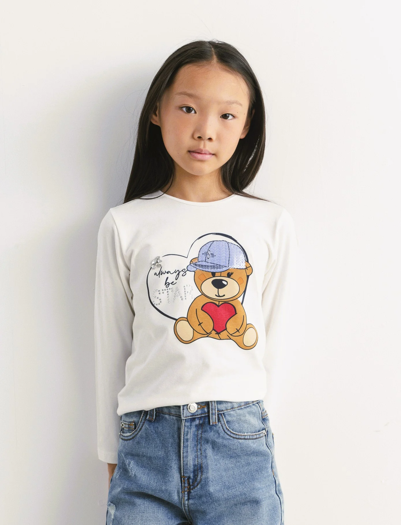 Tshirt da bambina orso - Bianco sporco