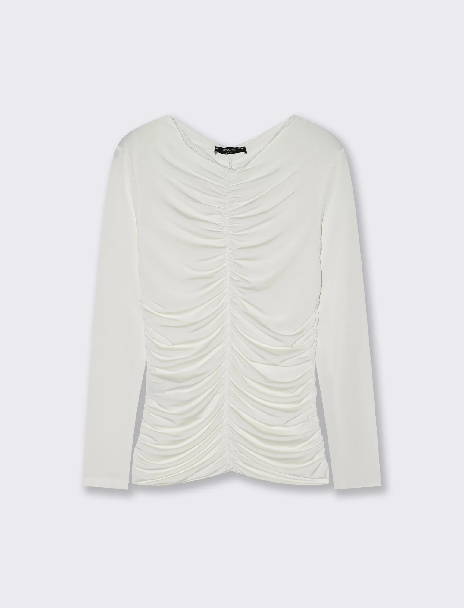 Tshirt elastica manica lunga con arriccio - Bianco latte