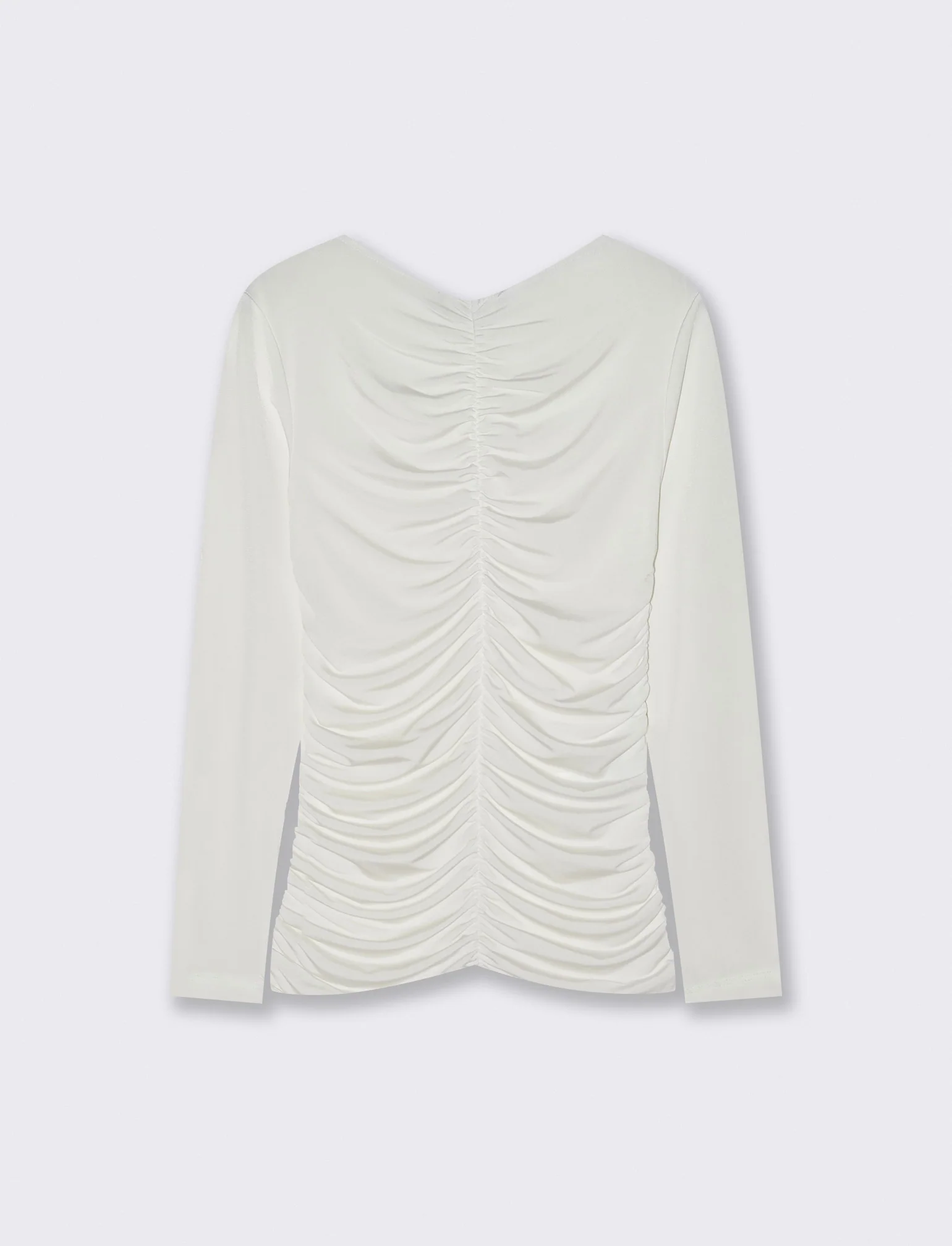 Tshirt elastica manica lunga con arriccio - Bianco latte - Image 2