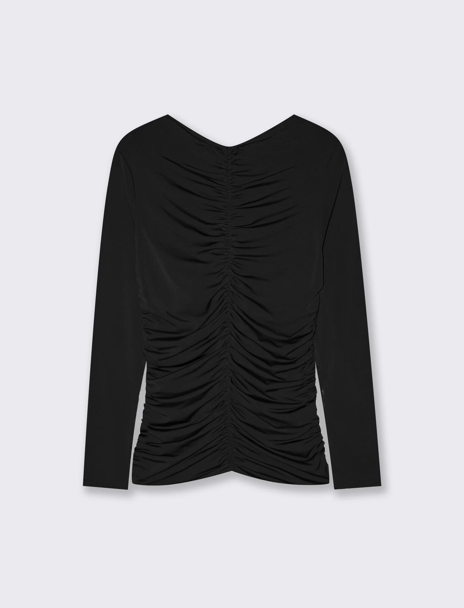 Tshirt elastica manica lunga con arriccio - Nero