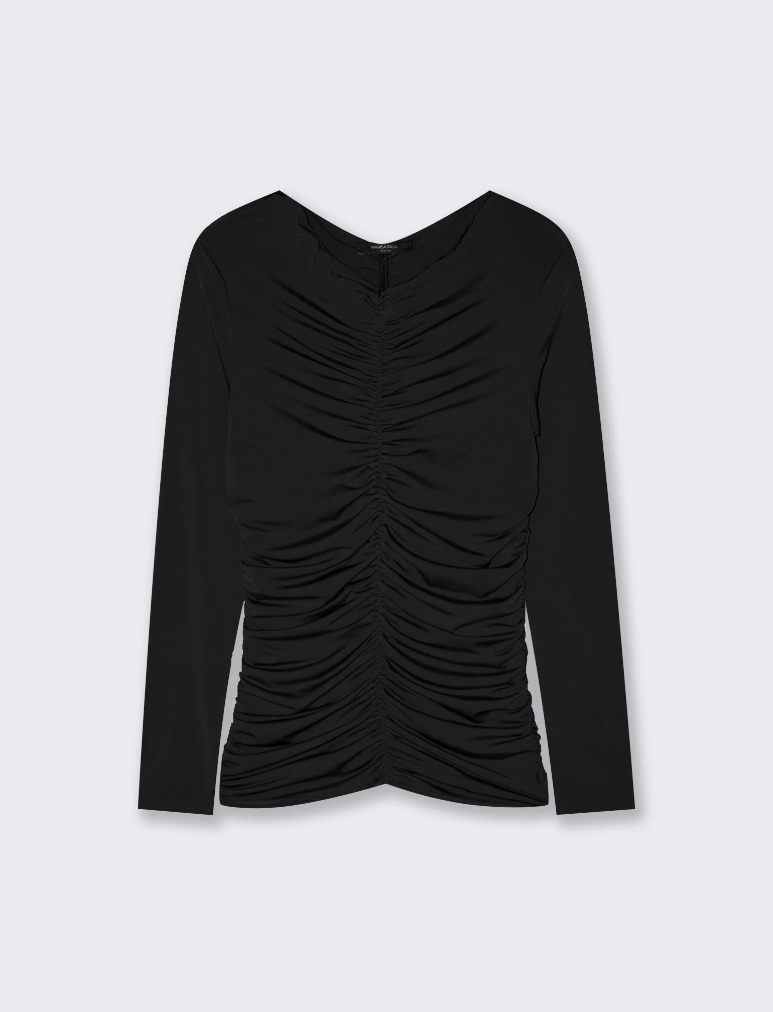 Tshirt elastica manica lunga con arriccio - Nero - Image 2