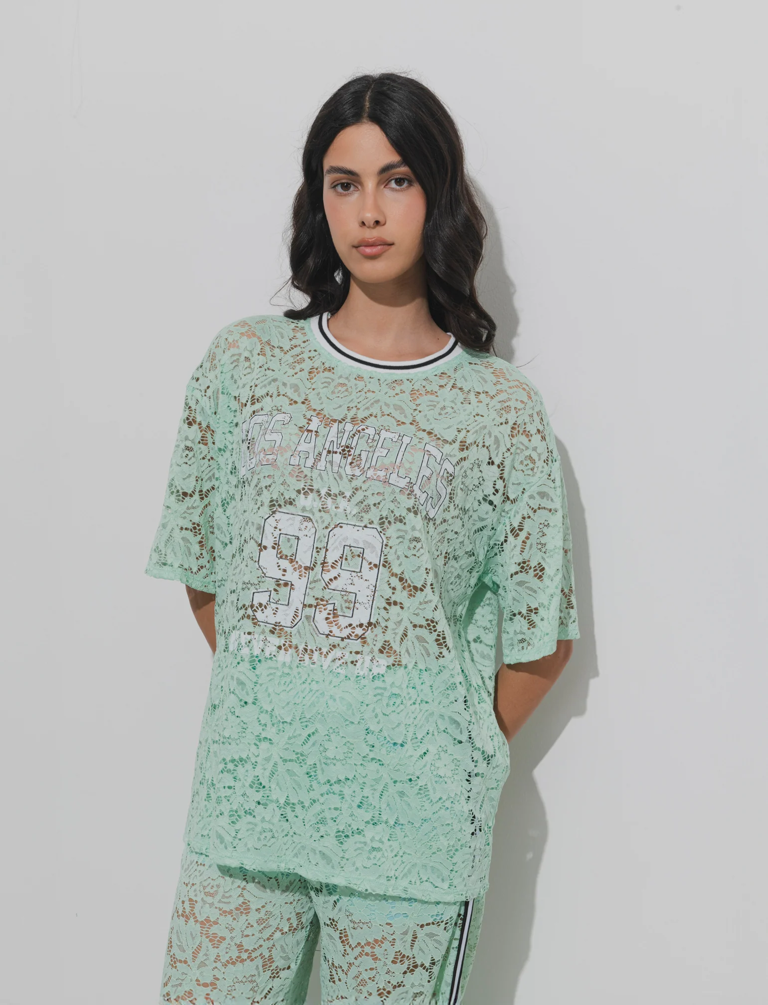Tshirt in pizzo con stampa sul davanti - ACQUA - Image 2