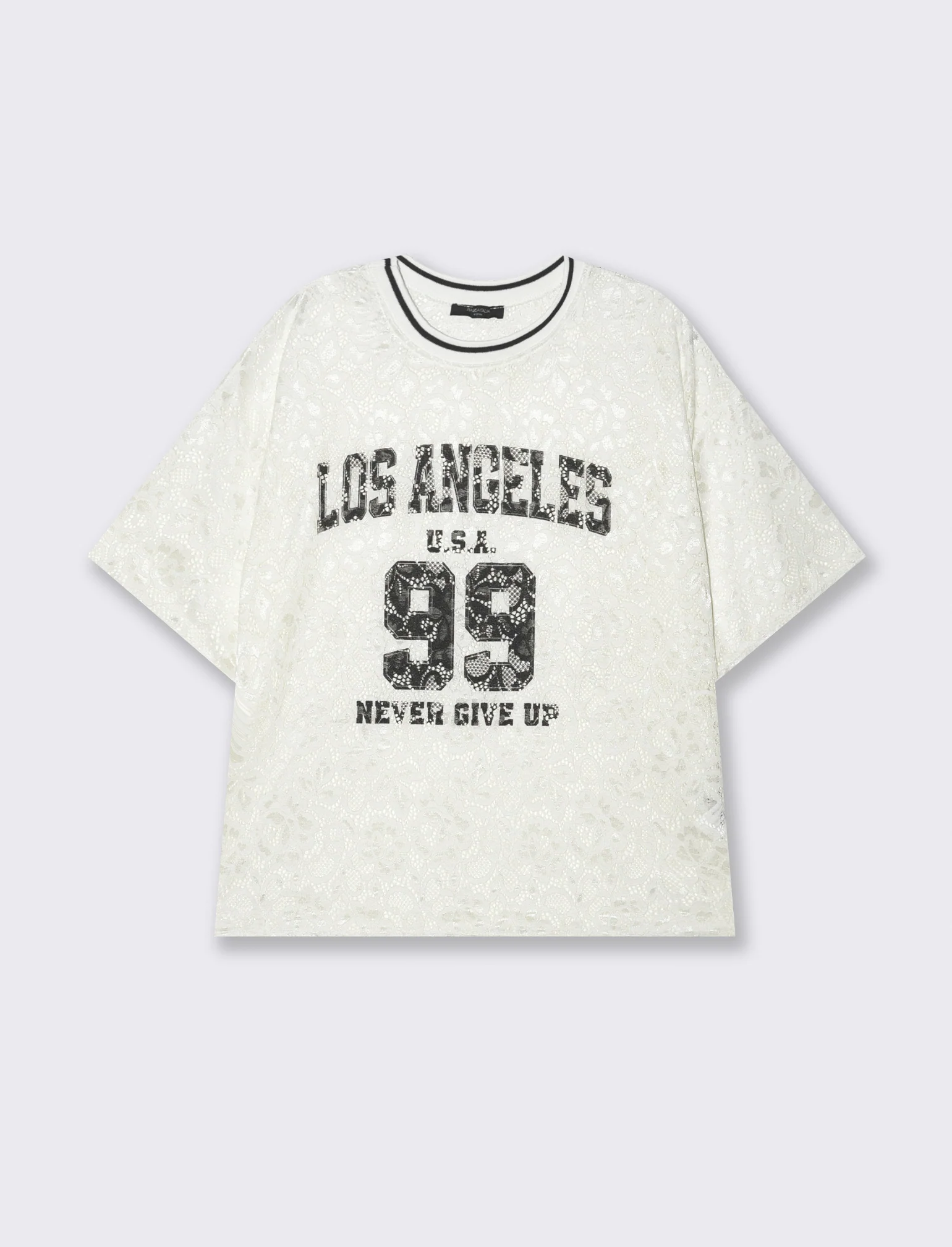 Tshirt in pizzo con stampa sul davanti - Bianco