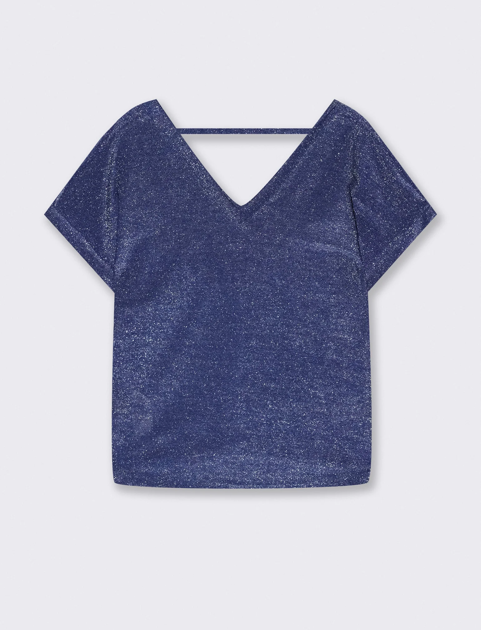 TSHIRT IN TESSUTO LUREX CON SCOLLO A V - Blu - Image 3