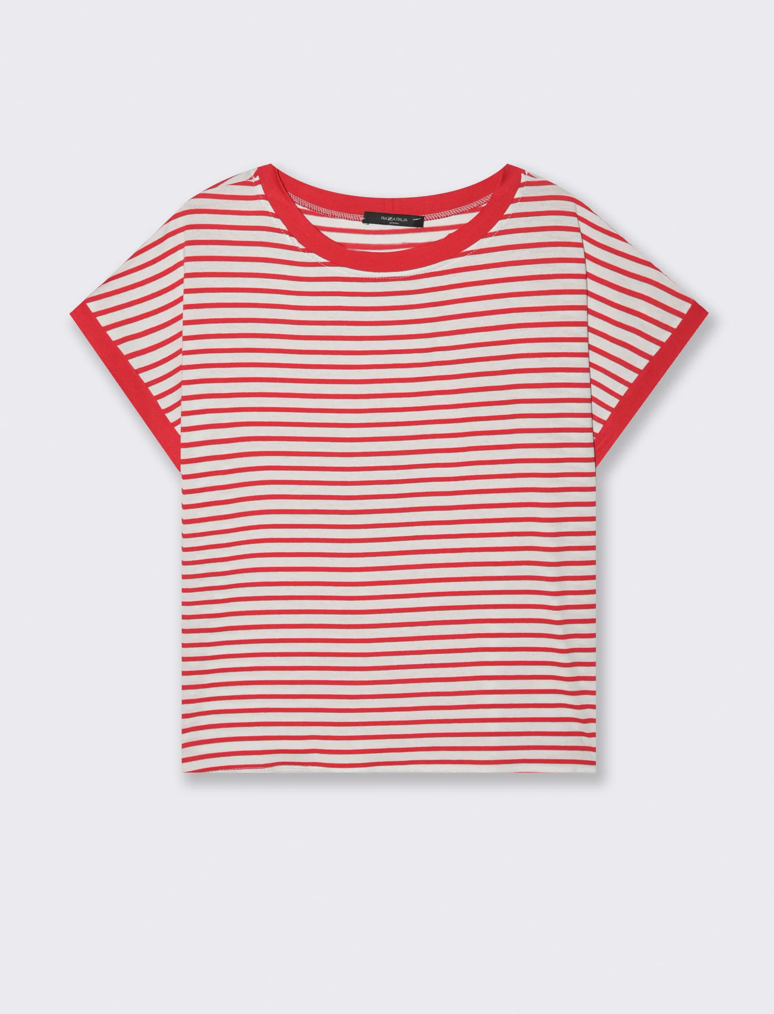 tshirt in viscosa rigata - bian-rosso - Image 3