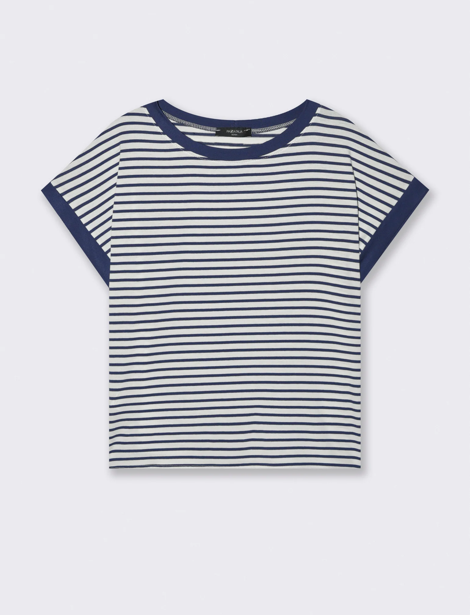 tshirt in viscosa rigata - Bianco-blu - Image 3