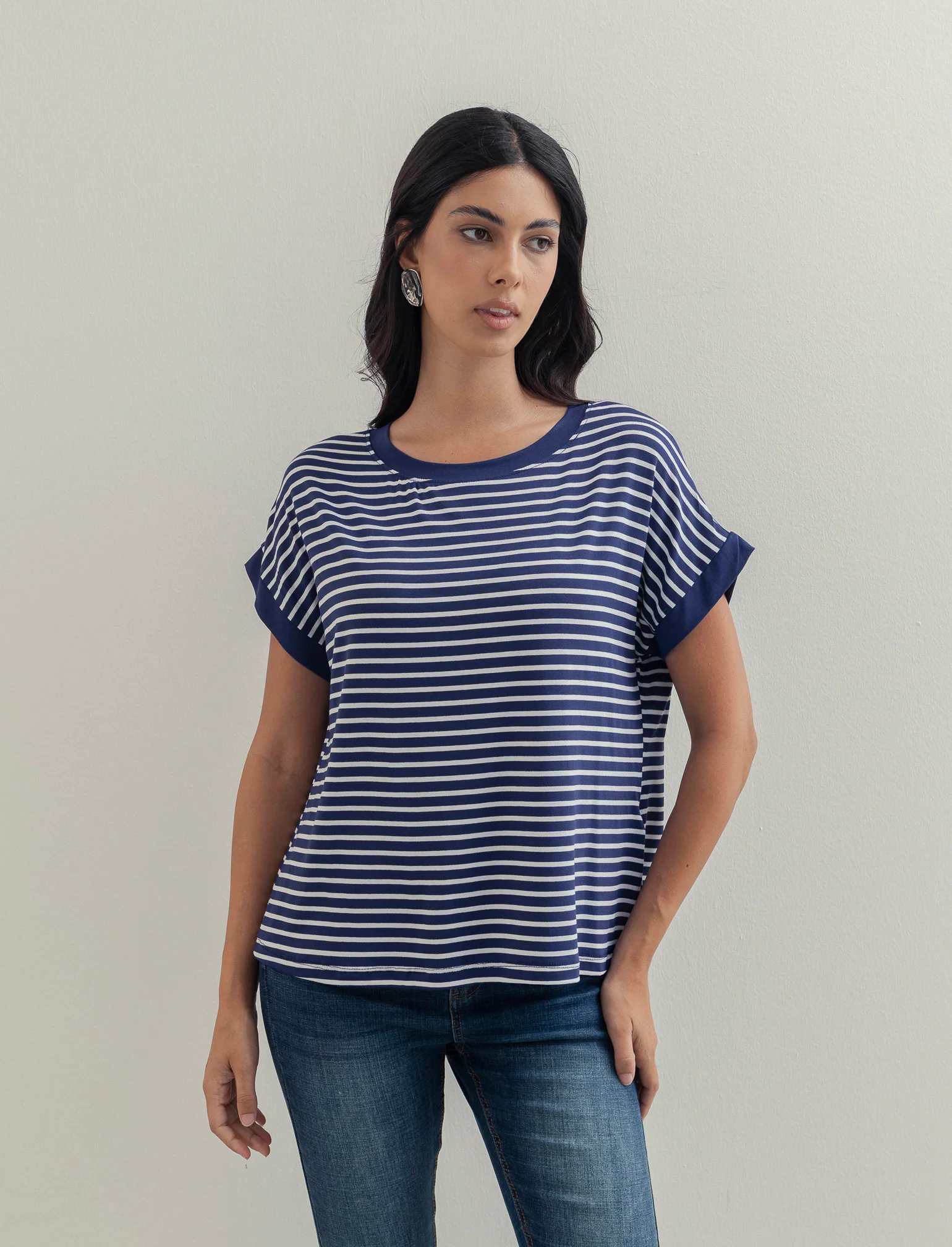 tshirt in viscosa rigata - blu bianco