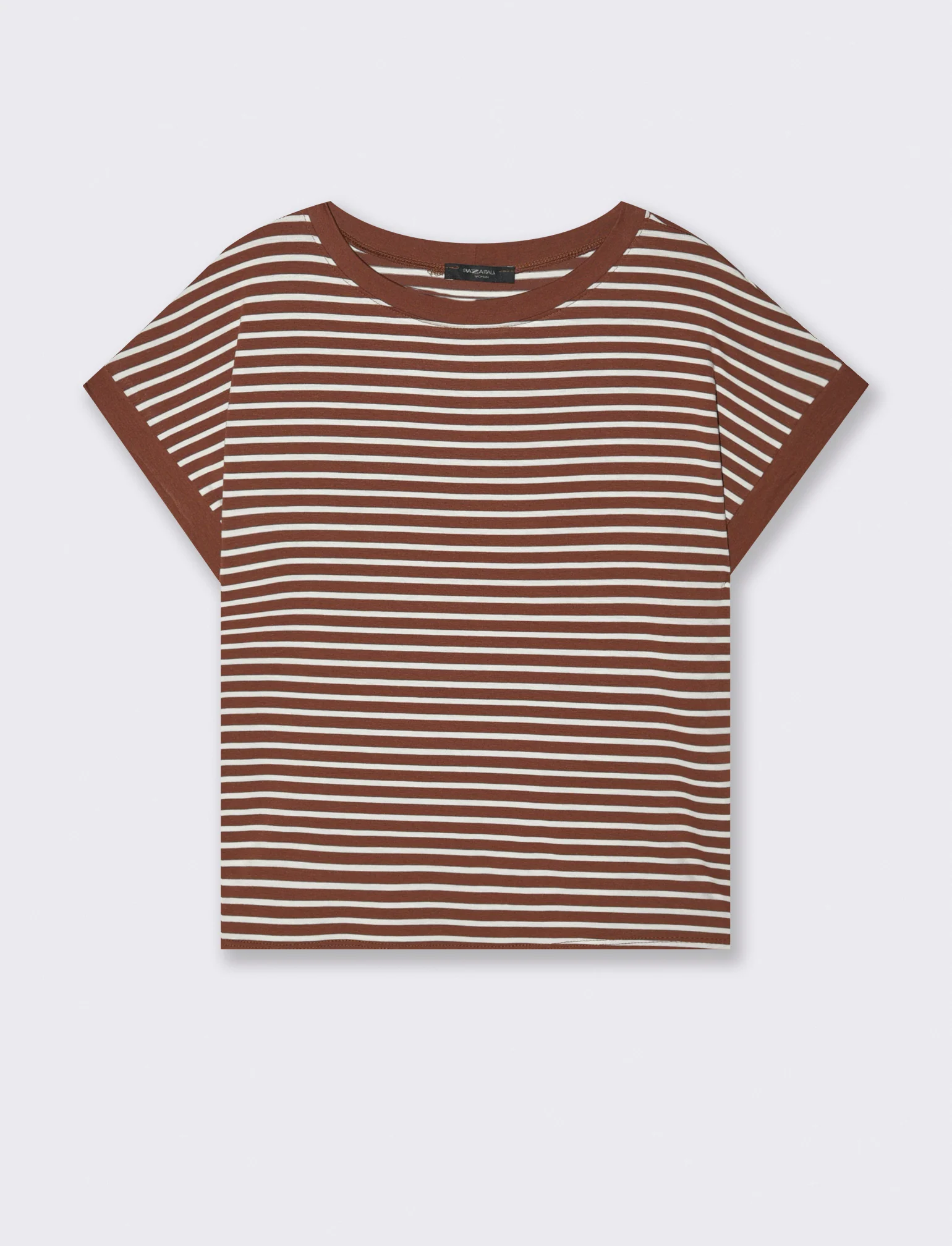 tshirt in viscosa rigata - Marrone - Image 3