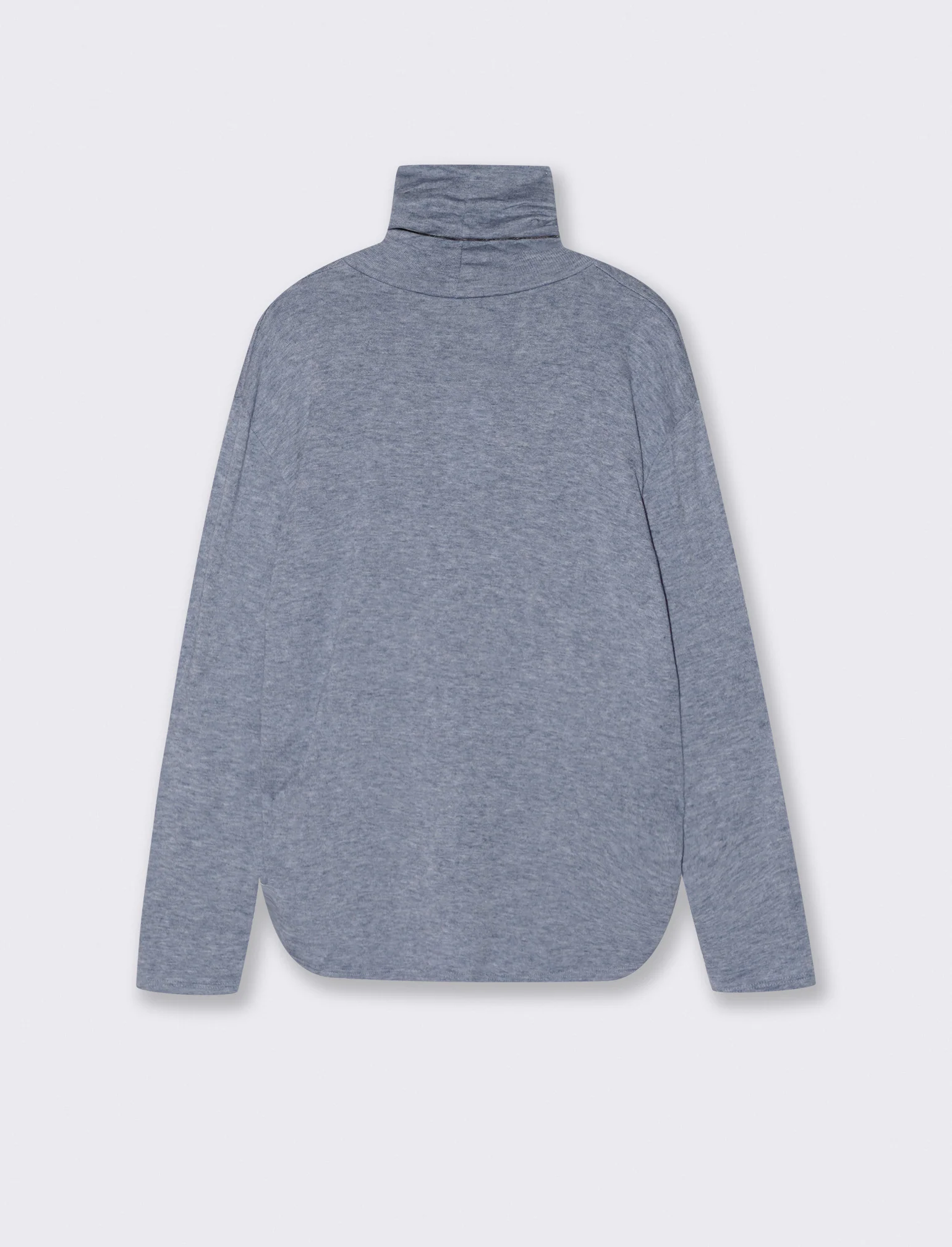Tshirt manica lunga con collo alto in tessuto pesante con collana - Denim - Image 2
