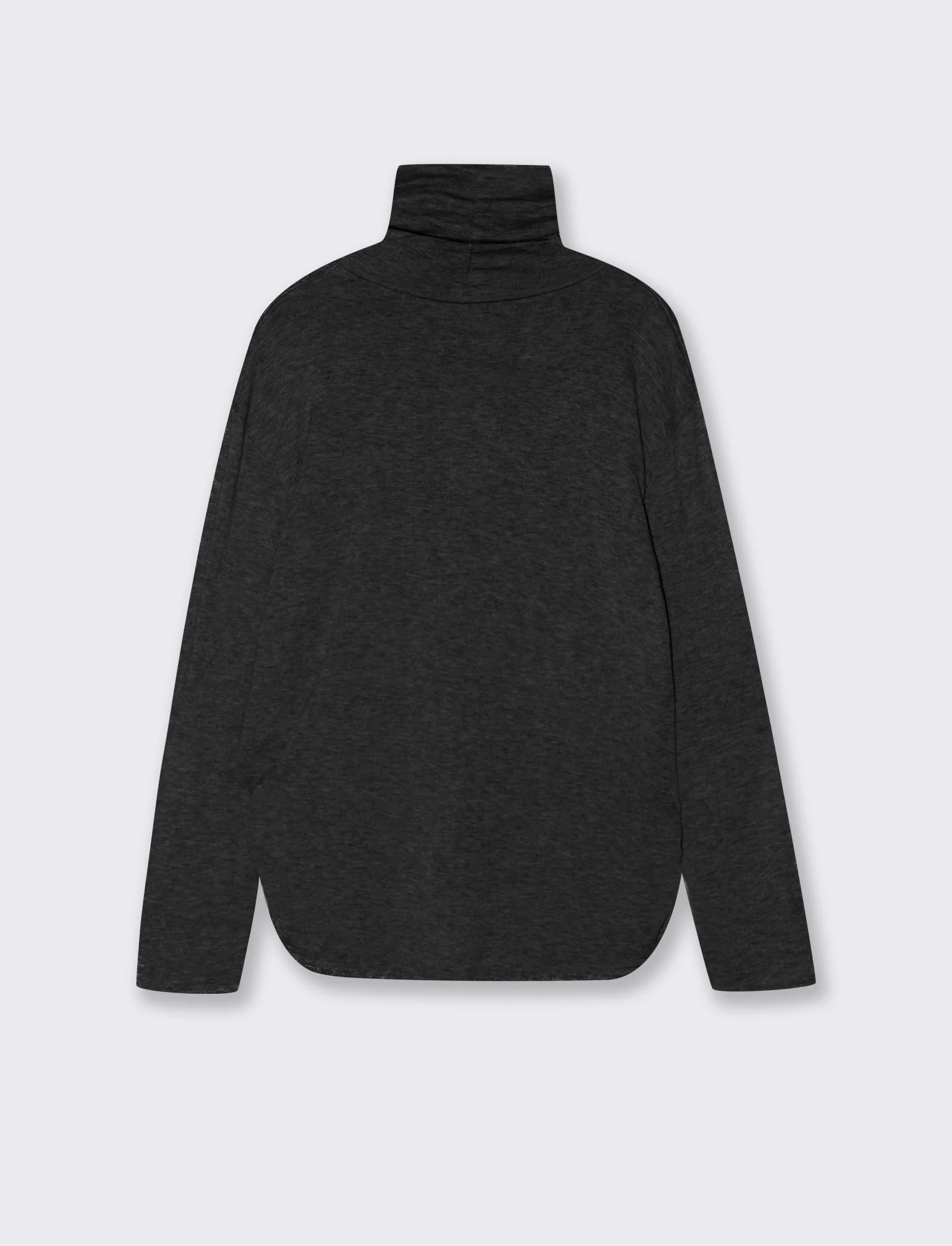 Tshirt manica lunga con collo alto in tessuto pesante con collana - Nero - Image 2