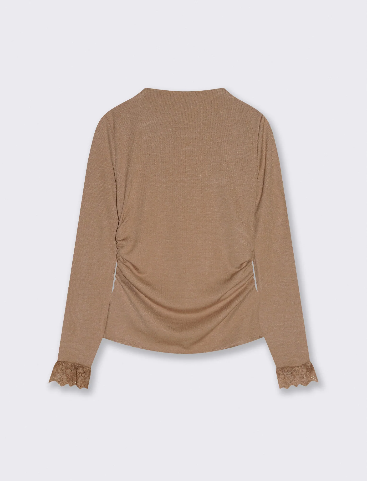 Tshirt manica lunga con pizzo a fondo manica - Cammello - Image 2