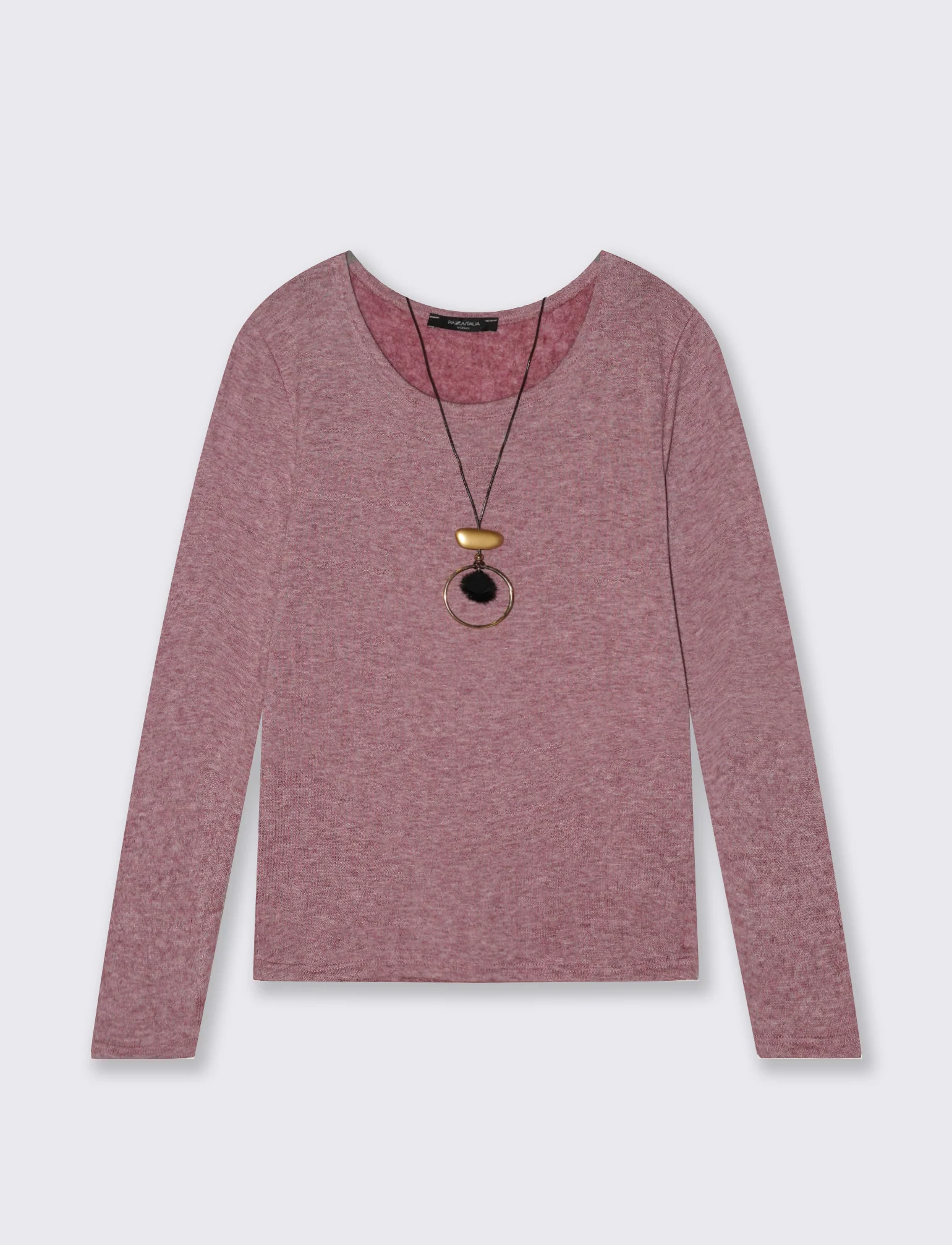 Tshirt manica lunga in tessuto pesante con collana - Bordeaux