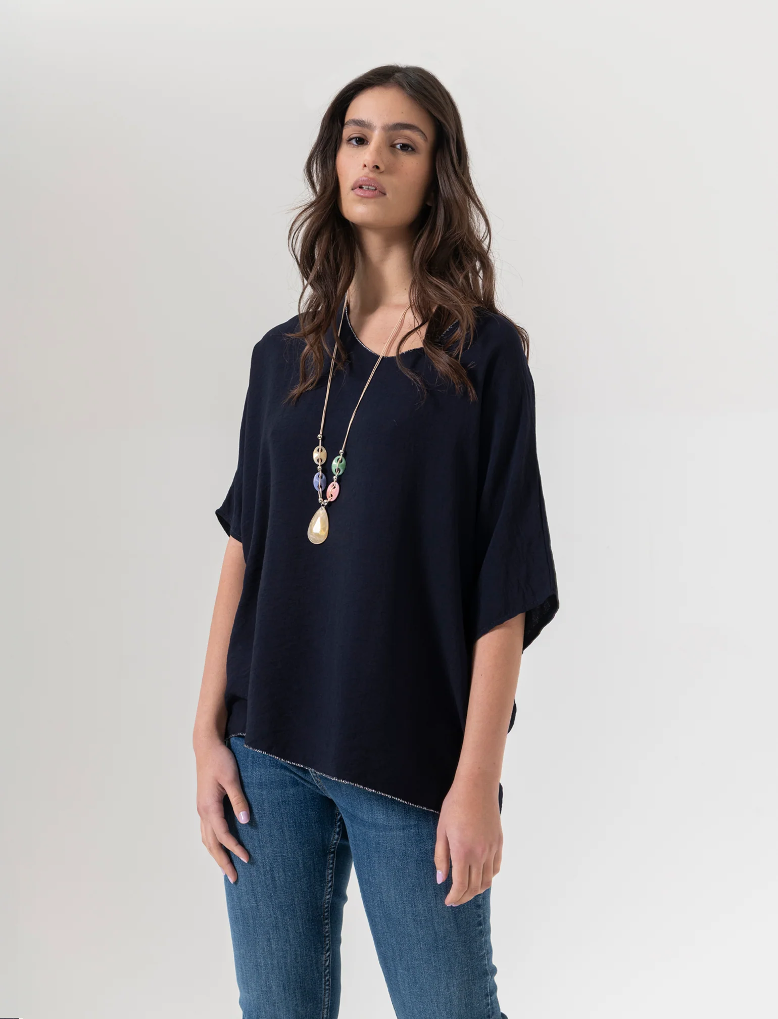 Tshirt over con dettaglio lurex - Blu