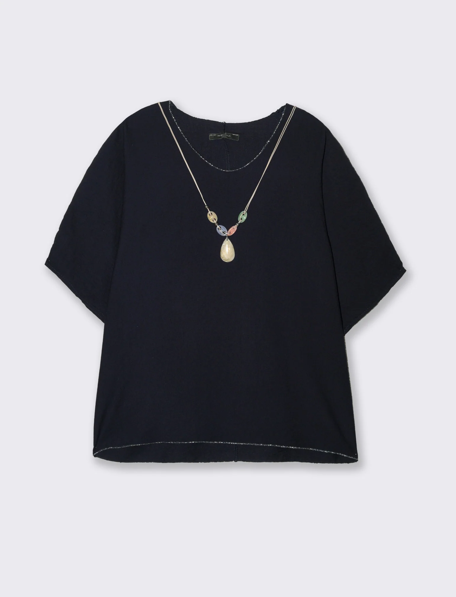 Tshirt over con dettaglio lurex - Blu - Image 3