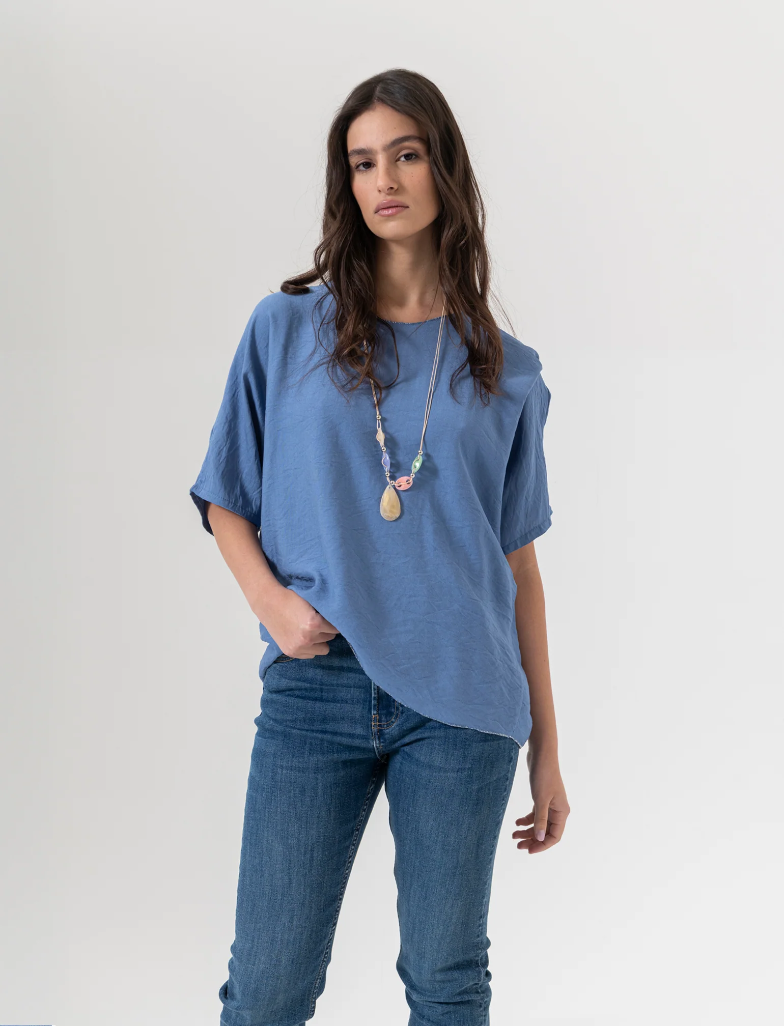 Tshirt over con dettaglio lurex - Denim