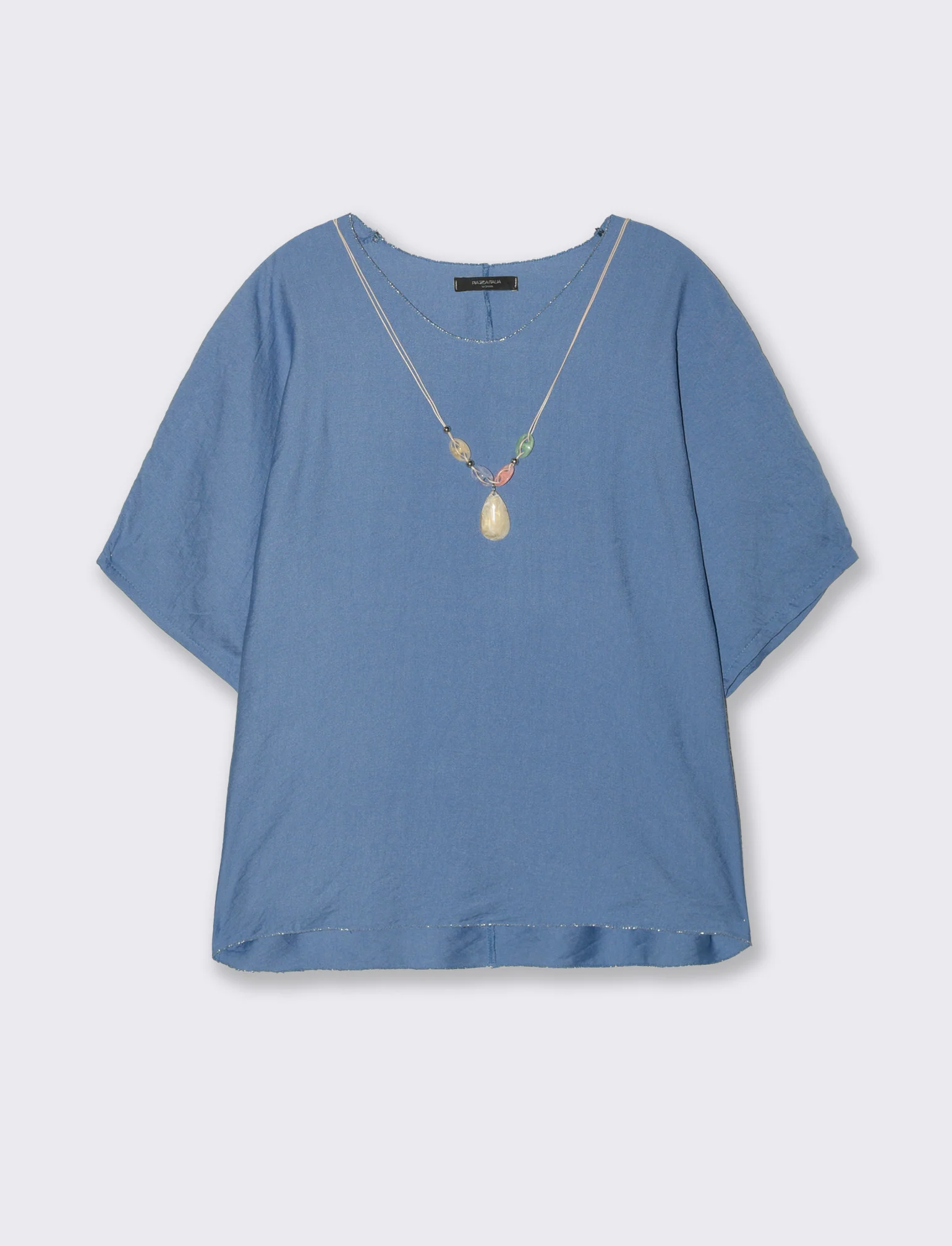 Tshirt over con dettaglio lurex - Denim - Image 3