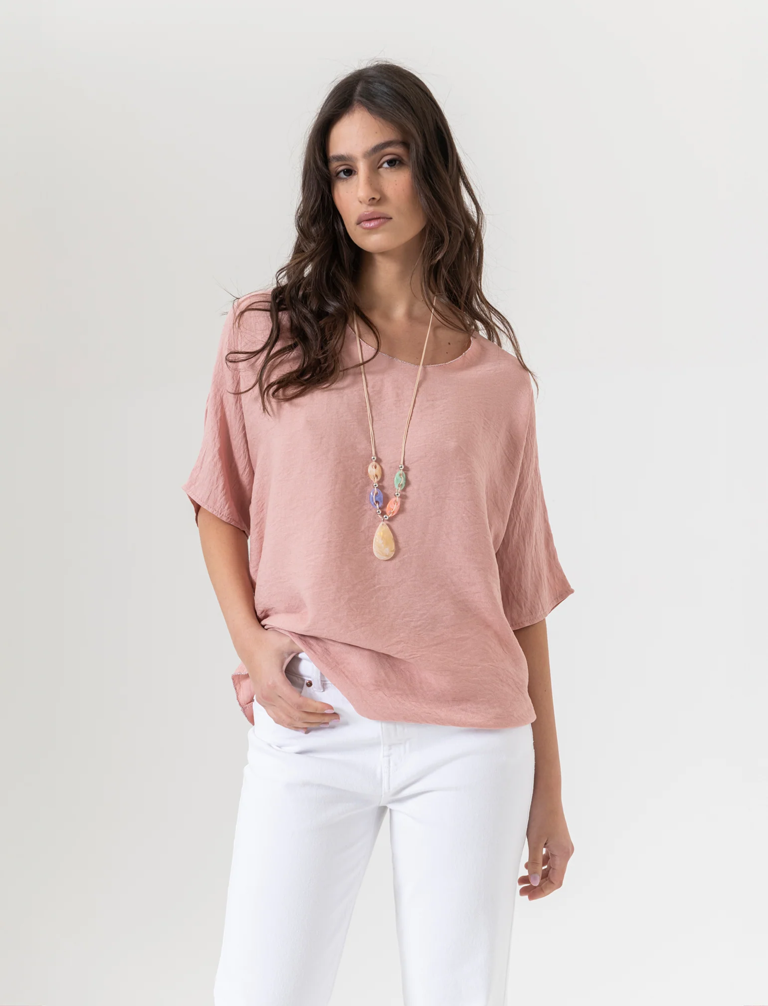 Tshirt over con dettaglio lurex - Rosa