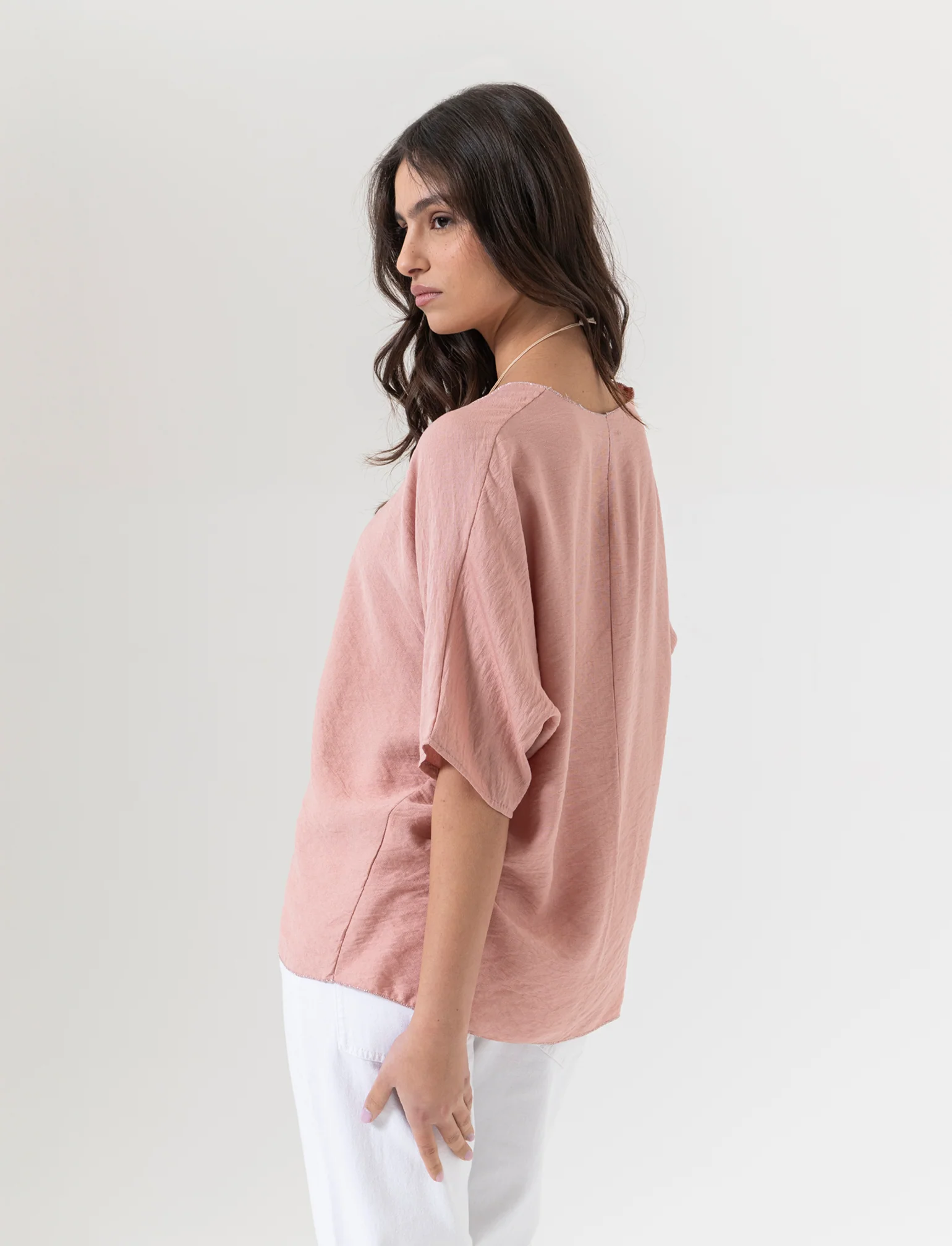 Tshirt over con dettaglio lurex - Rosa - Image 2