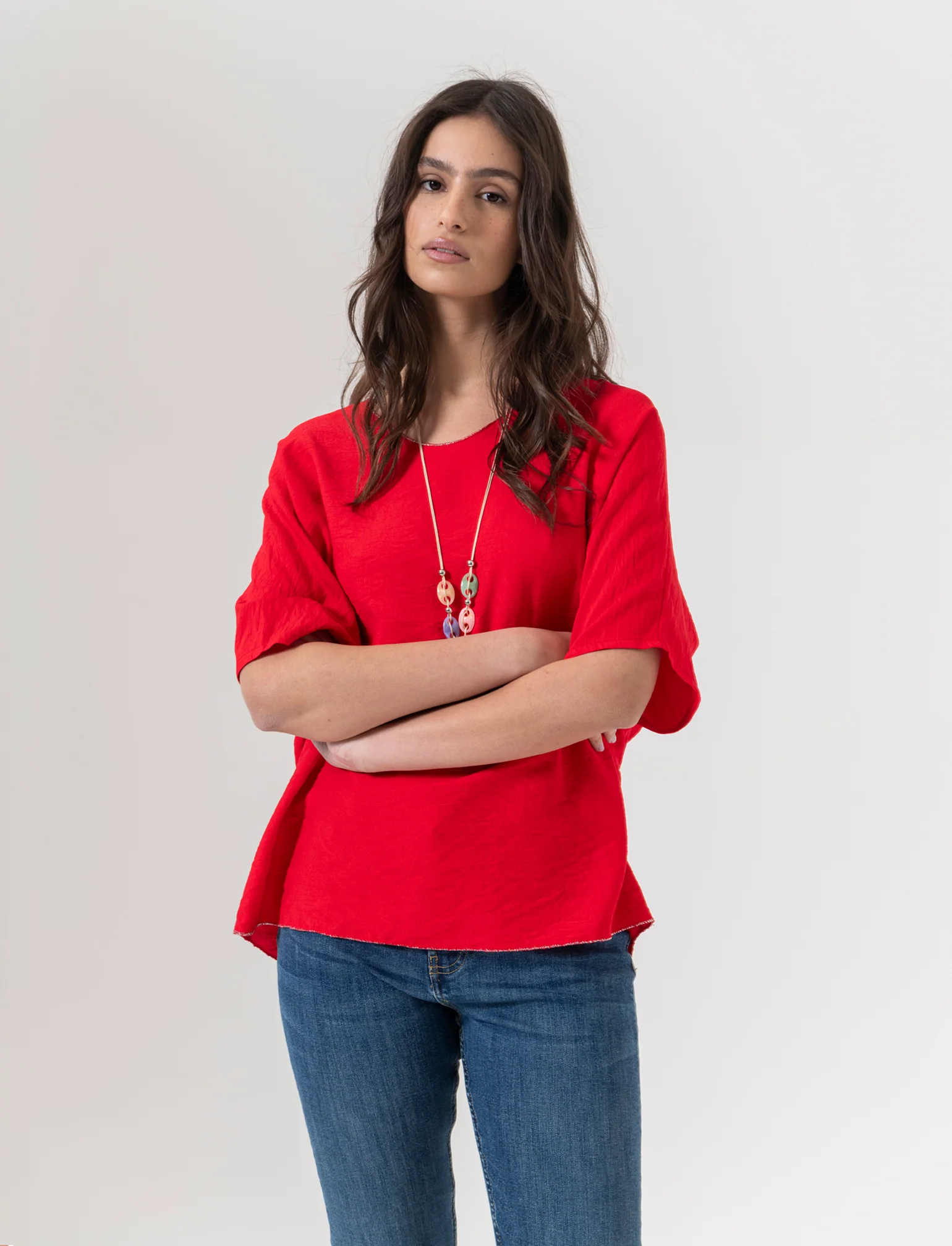 Tshirt over con dettaglio lurex - Rosso