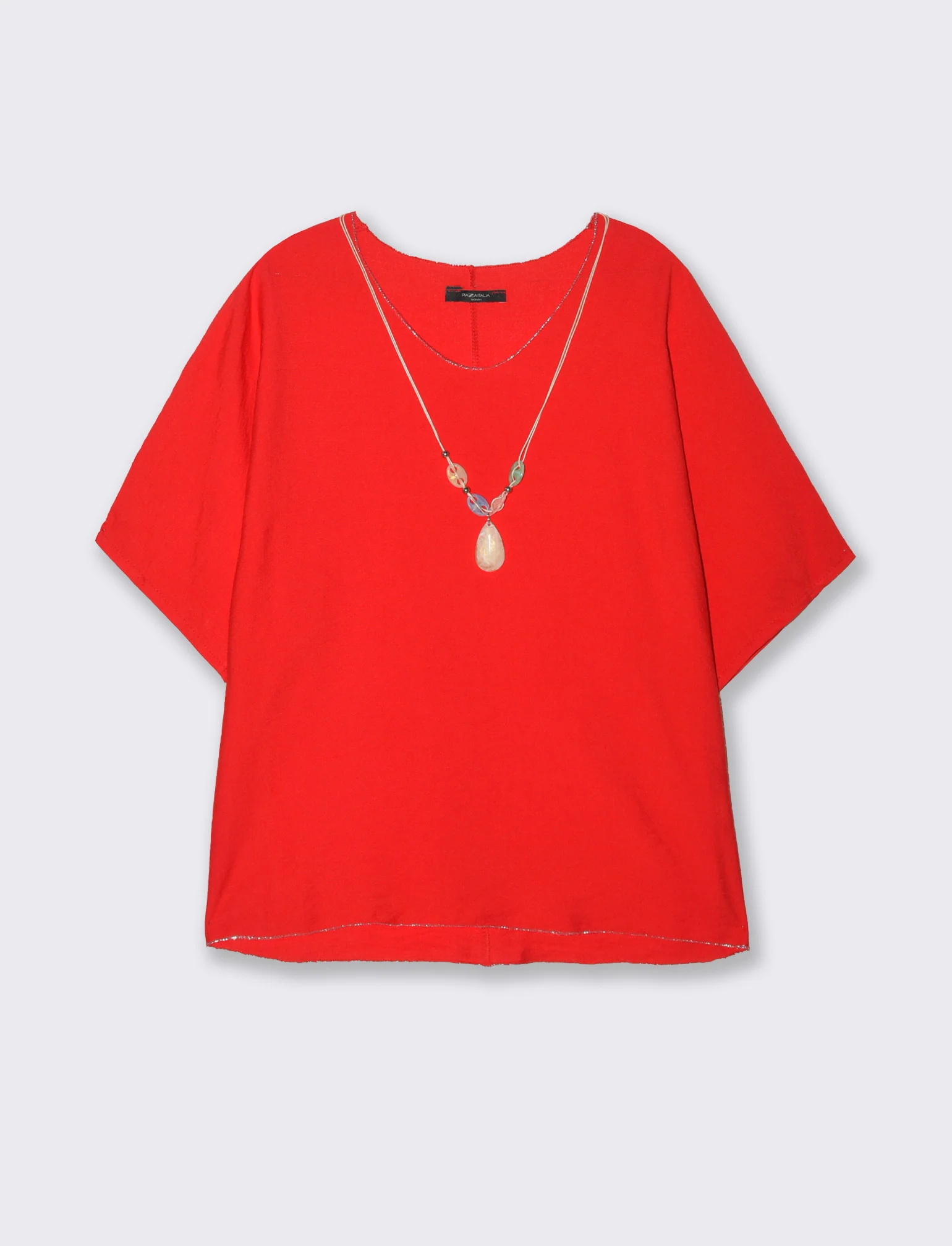 Tshirt over con dettaglio lurex - Rosso - Image 3