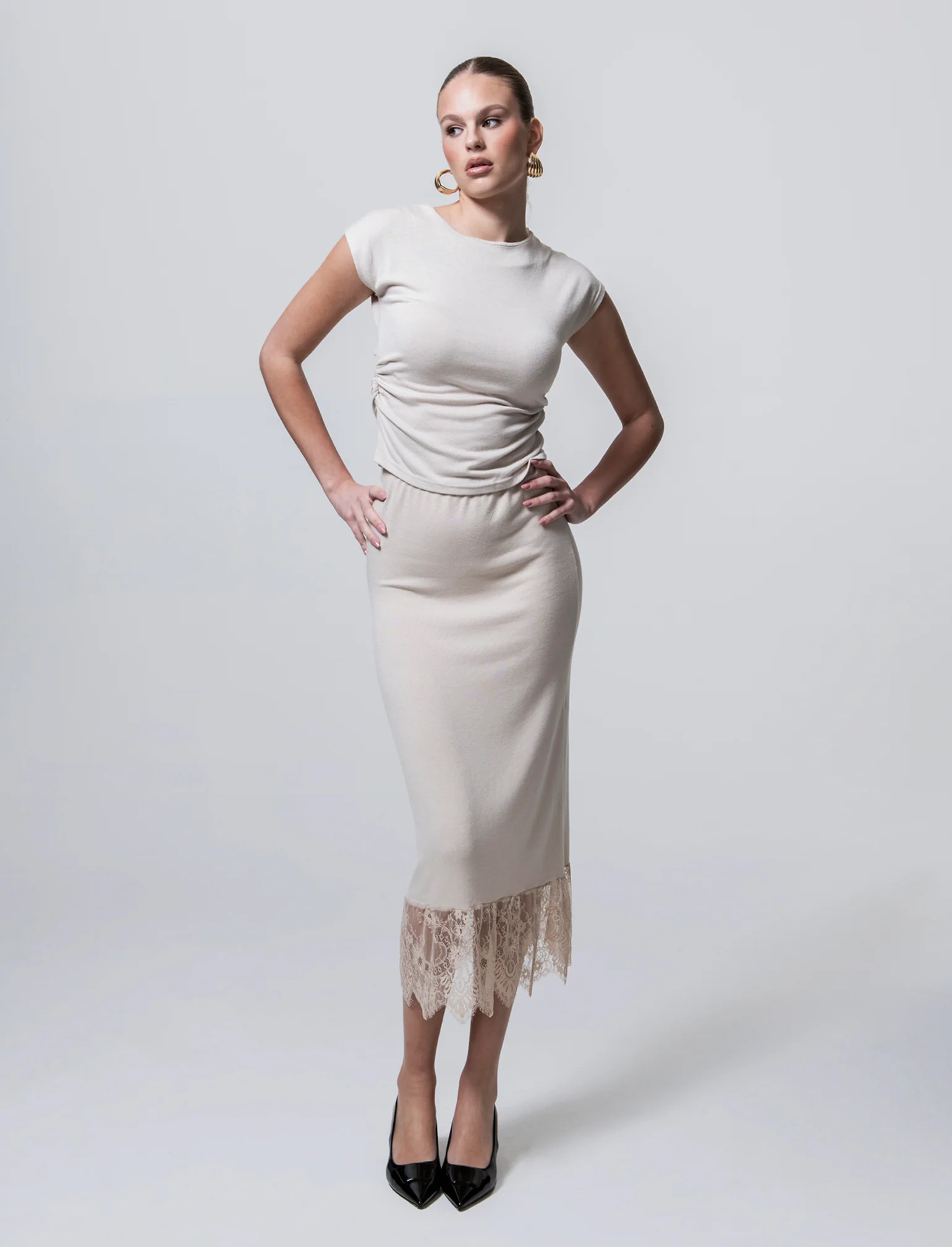 Tshirt over in maglia - Bianco panna - Image 4
