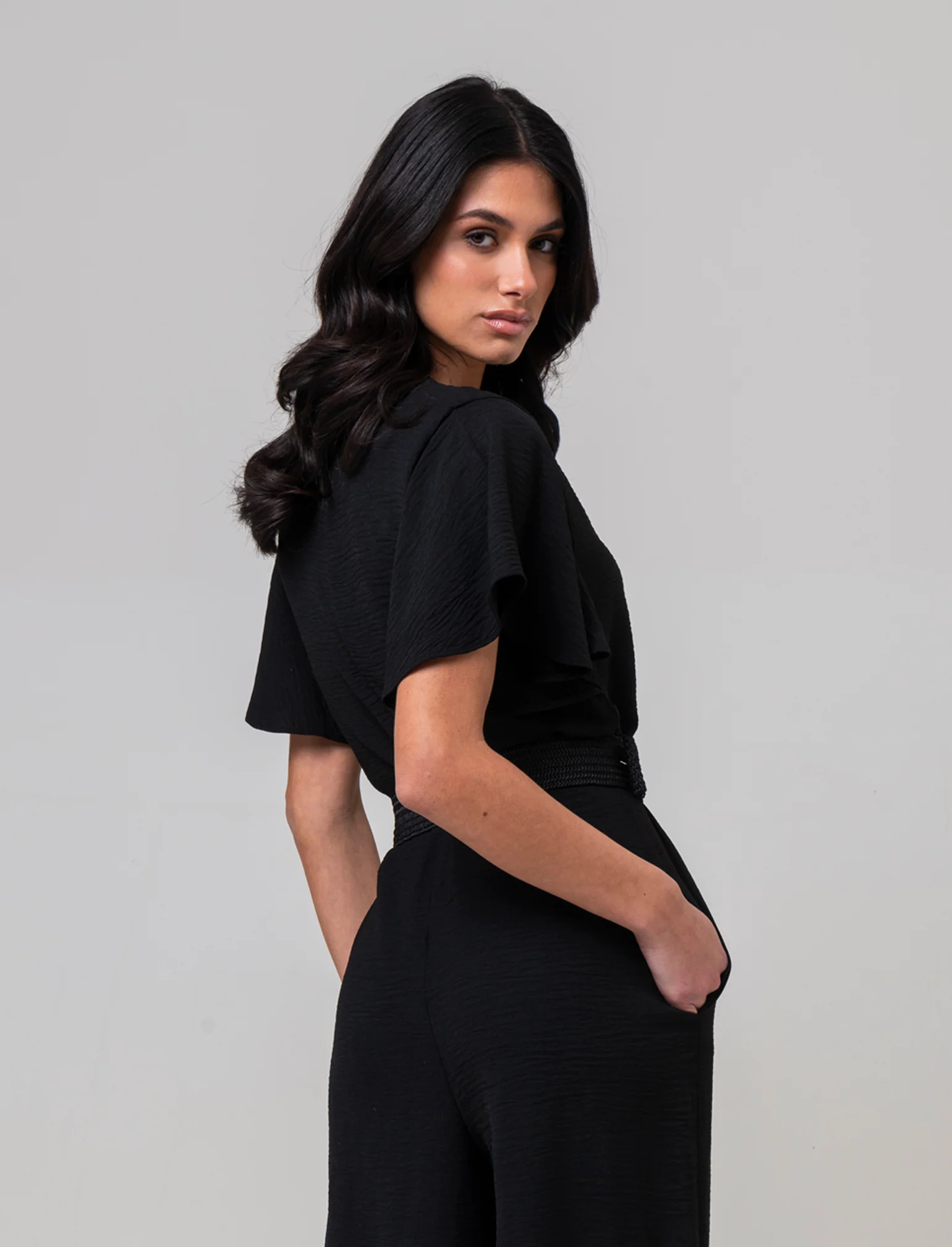 Tuta con cintura da donna - Nero - Image 2