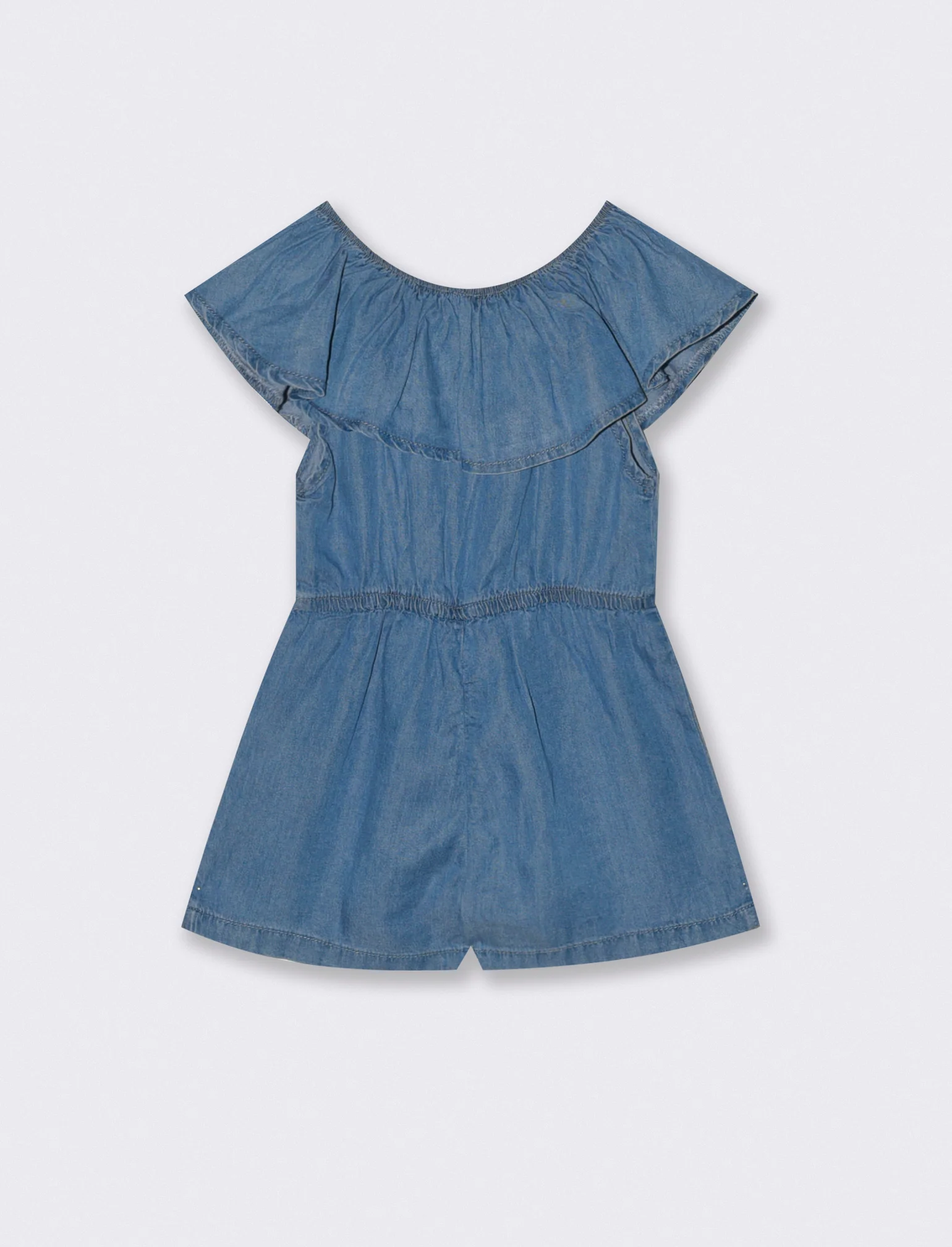 Tuta in chambray con rouche e bottoncini - Denim - Image 2