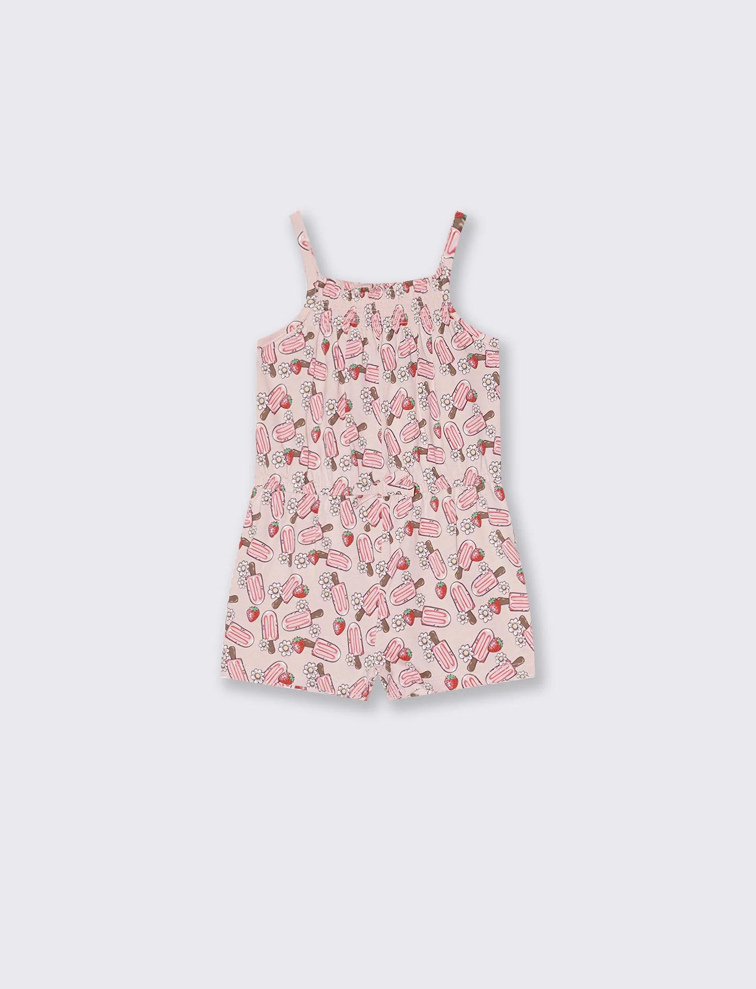 Tuta in jersey a fantasia con bretelline - Rosa