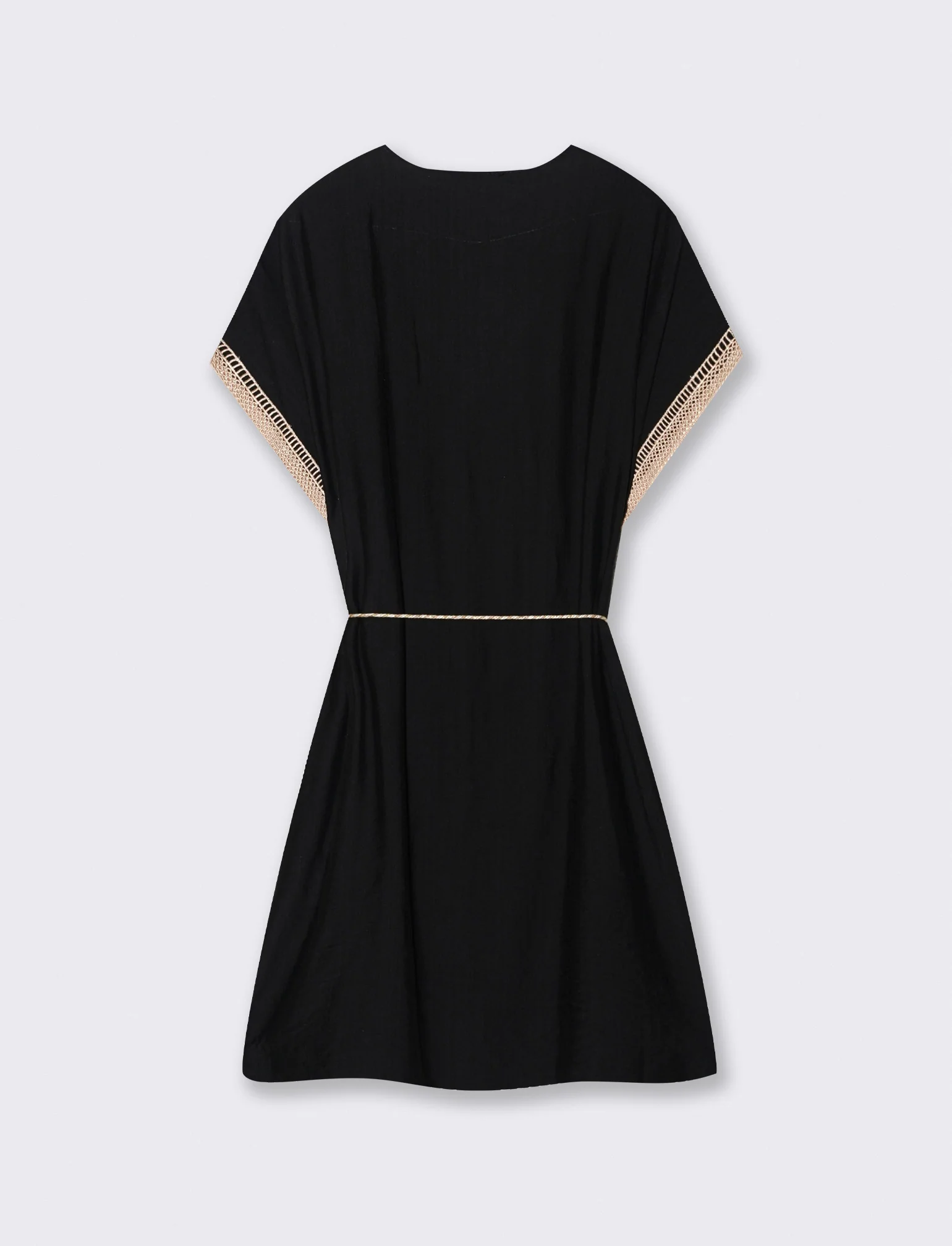 Vestito con cintura e passamaneria - Nero - Image 4