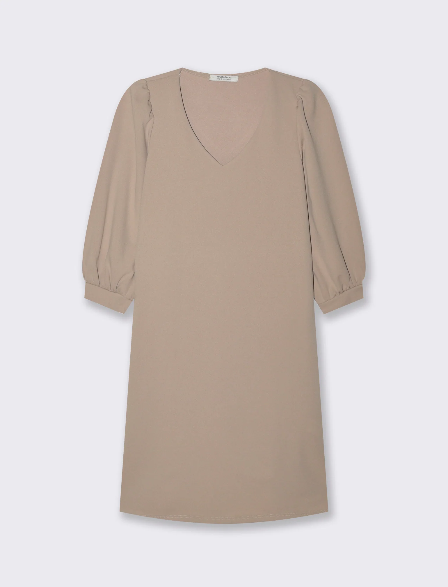 Vestito con maniche a sbuffo 3/4 e scollo a V - Beige - Image 3