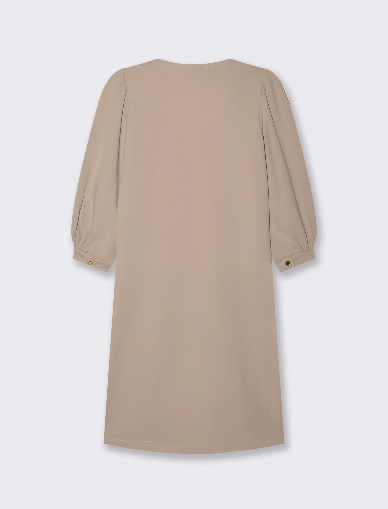Vestito con maniche a sbuffo 3/4 e scollo a V - Beige - Image 4