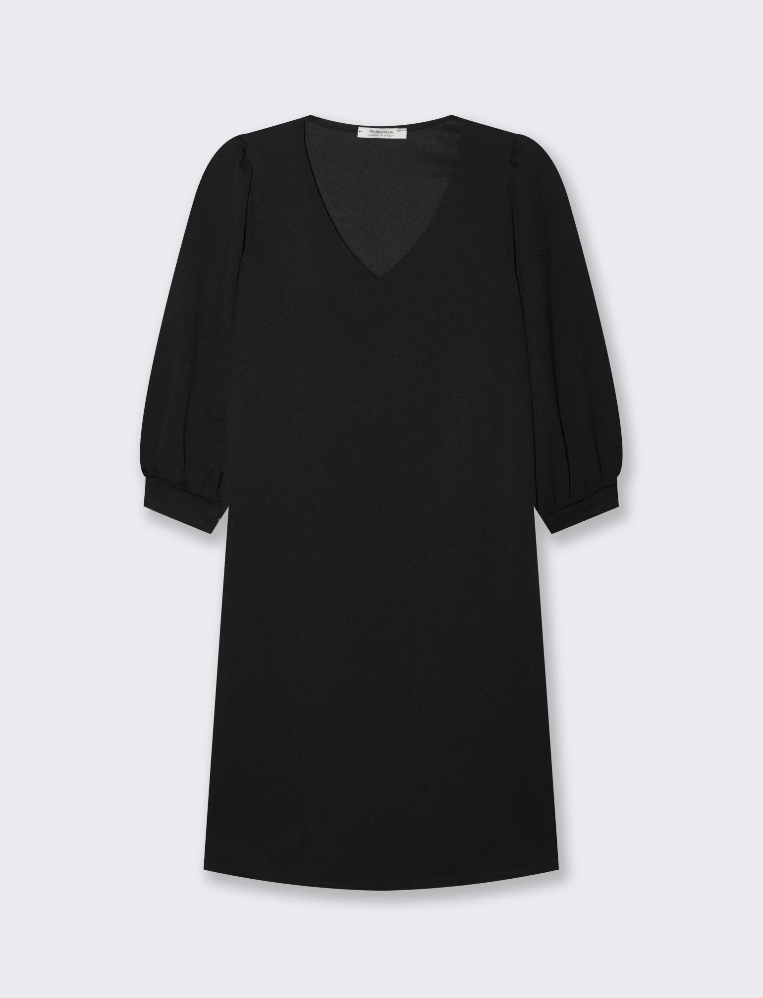 Vestito con maniche a sbuffo 3/4 e scollo a V - Nero - Image 4