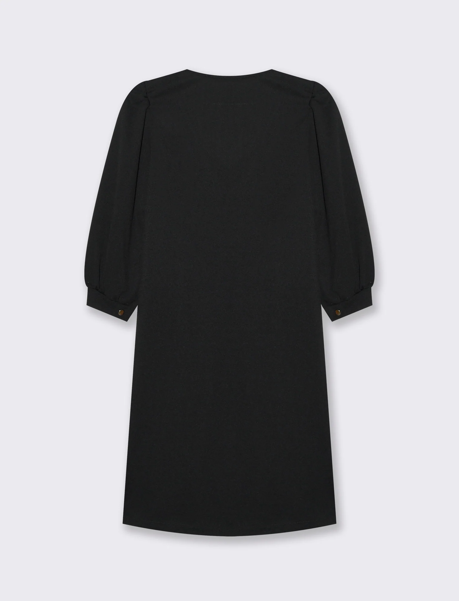 Vestito con maniche a sbuffo 3/4 e scollo a V - Nero - Image 5