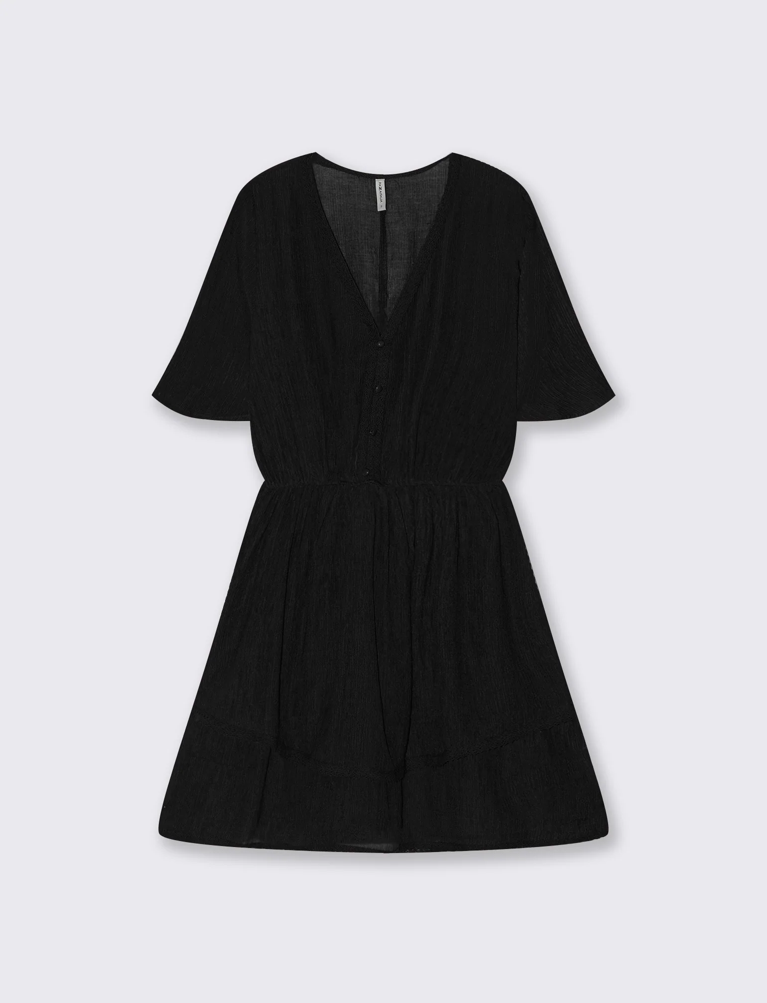 Vestito con Maniche Corte e Scollo a V - Nero