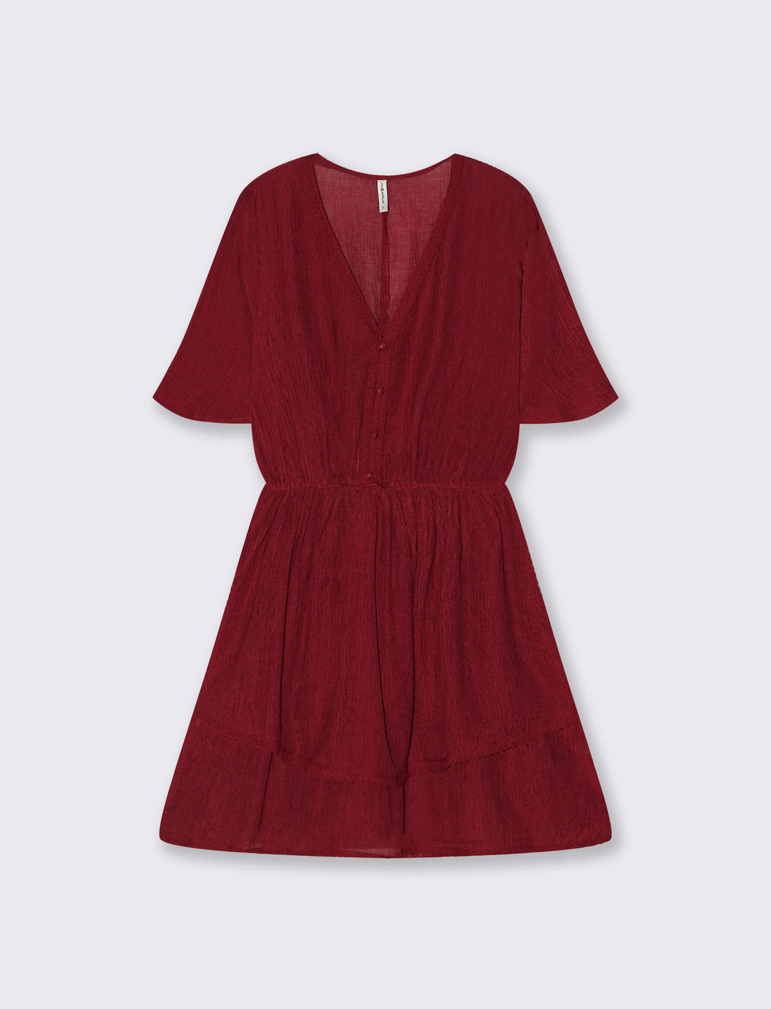 Vestito con Maniche Corte e Scollo a V - Rosso india
