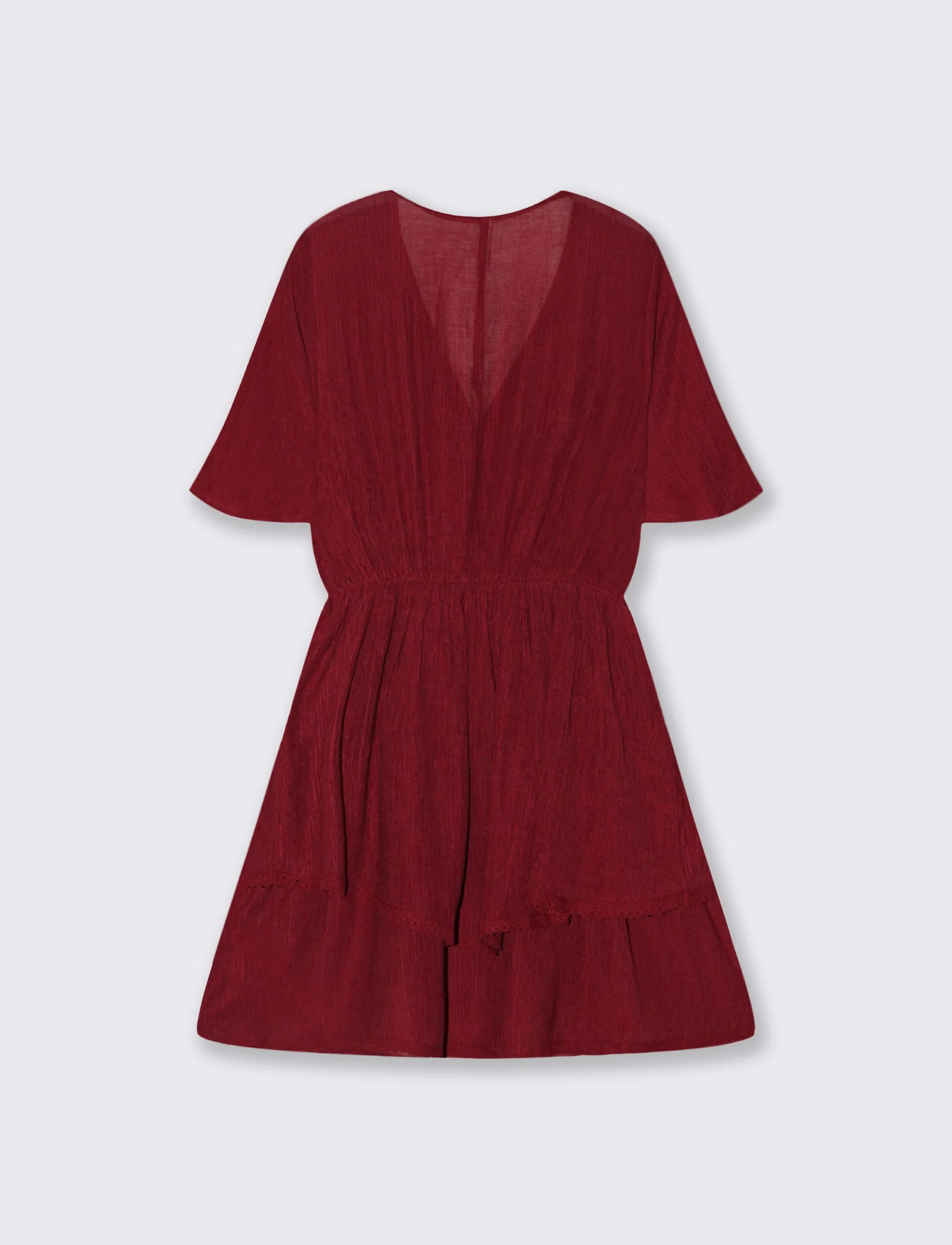 Vestito con Maniche Corte e Scollo a V - Rosso india - Image 2