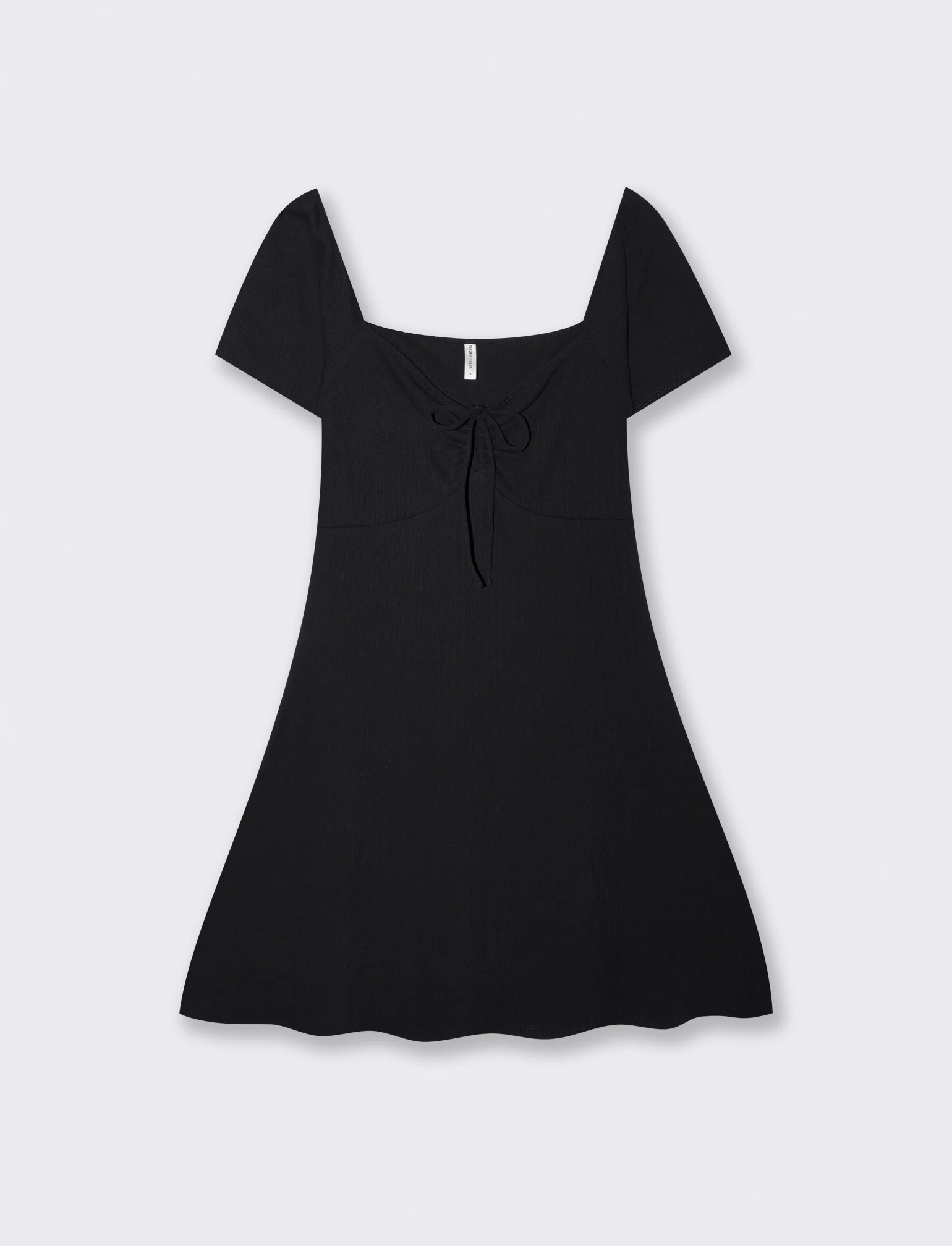 Vestito Corto a Coste con Manica Aletto - Nero - Image 4