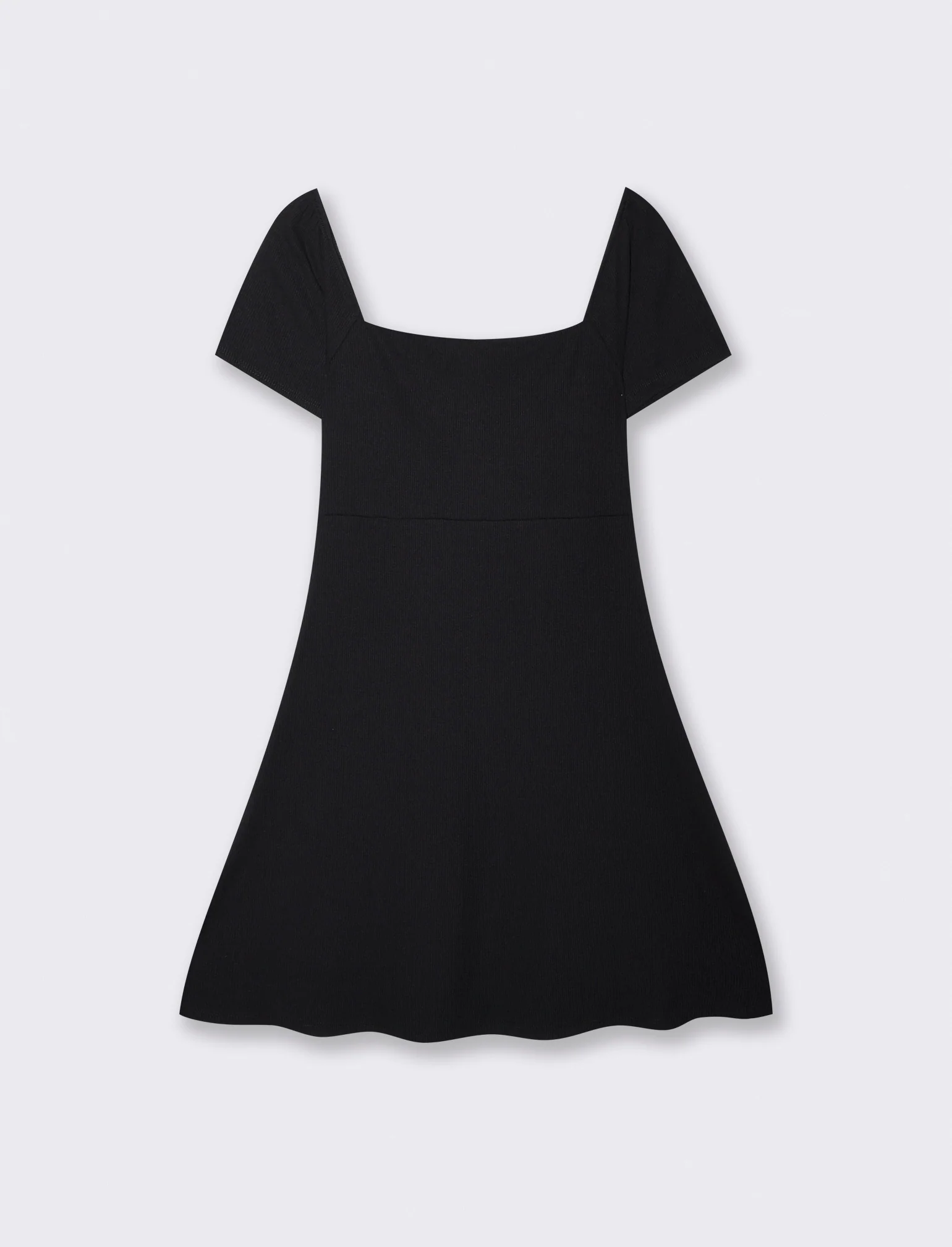 Vestito Corto a Coste con Manica Aletto - Nero - Image 5